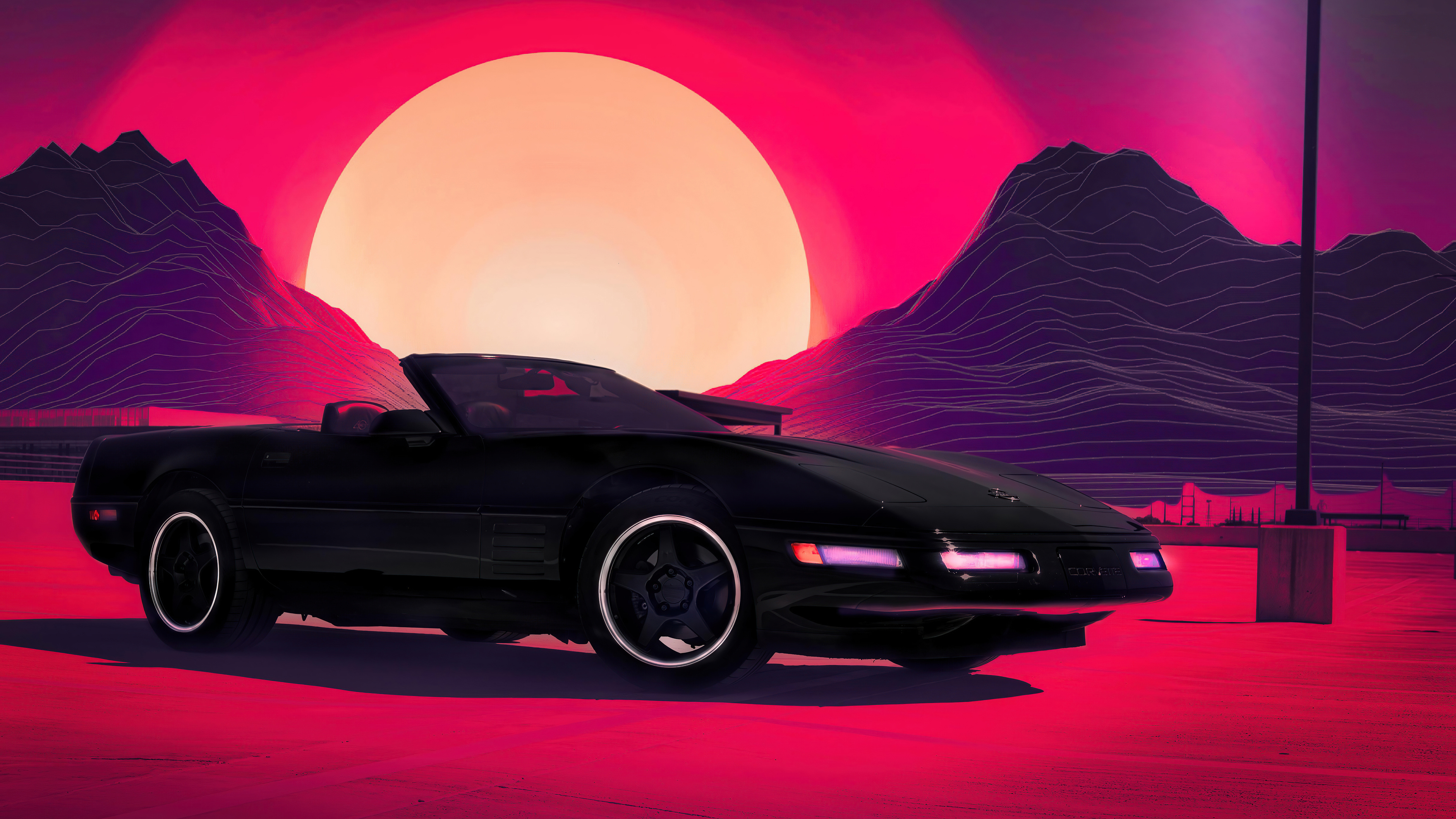 Black Car In Moon Wallpaper K HD Vaporwave
