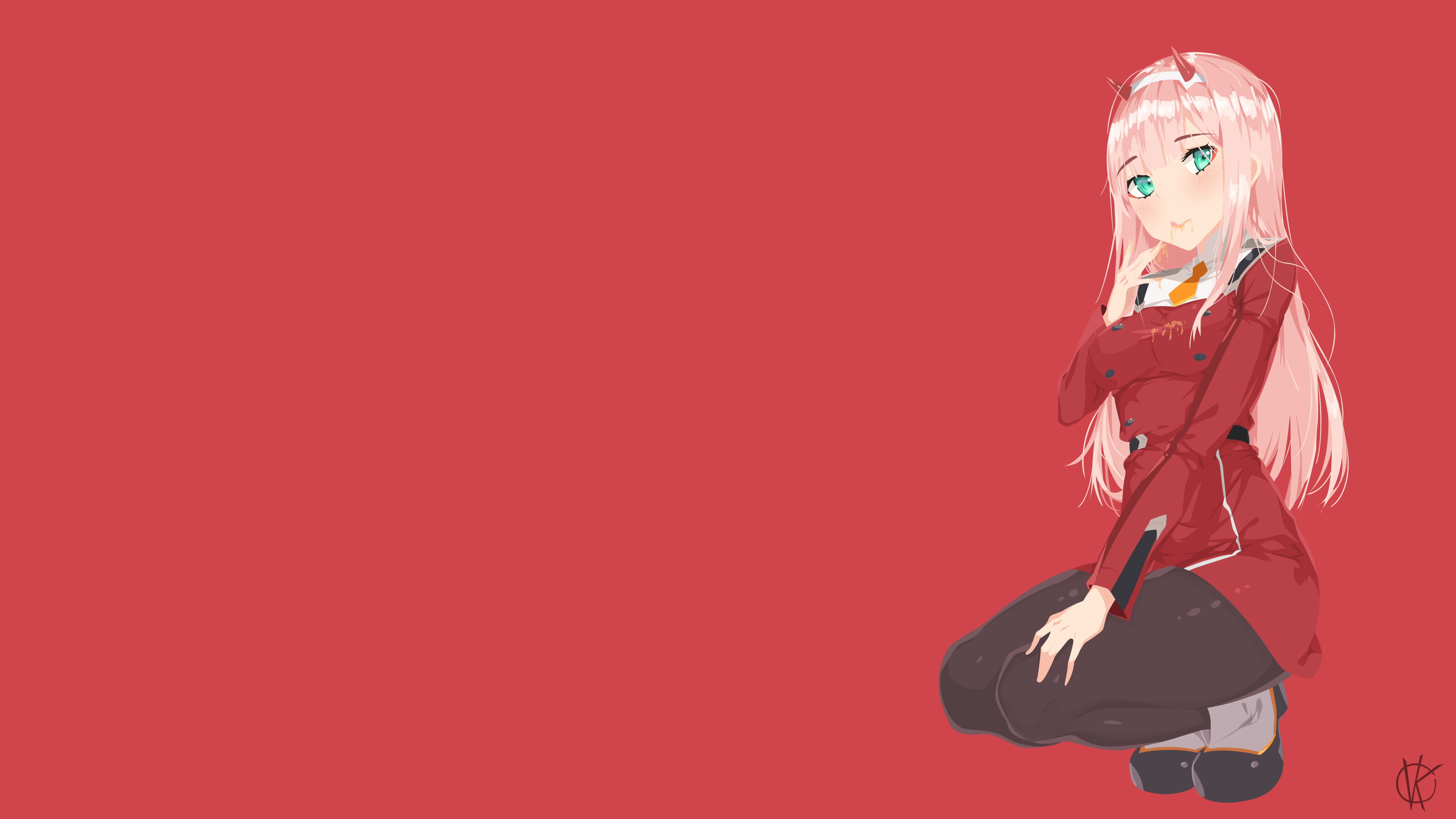 Darling in the franxx zero two on side with red Wallpaper k hd