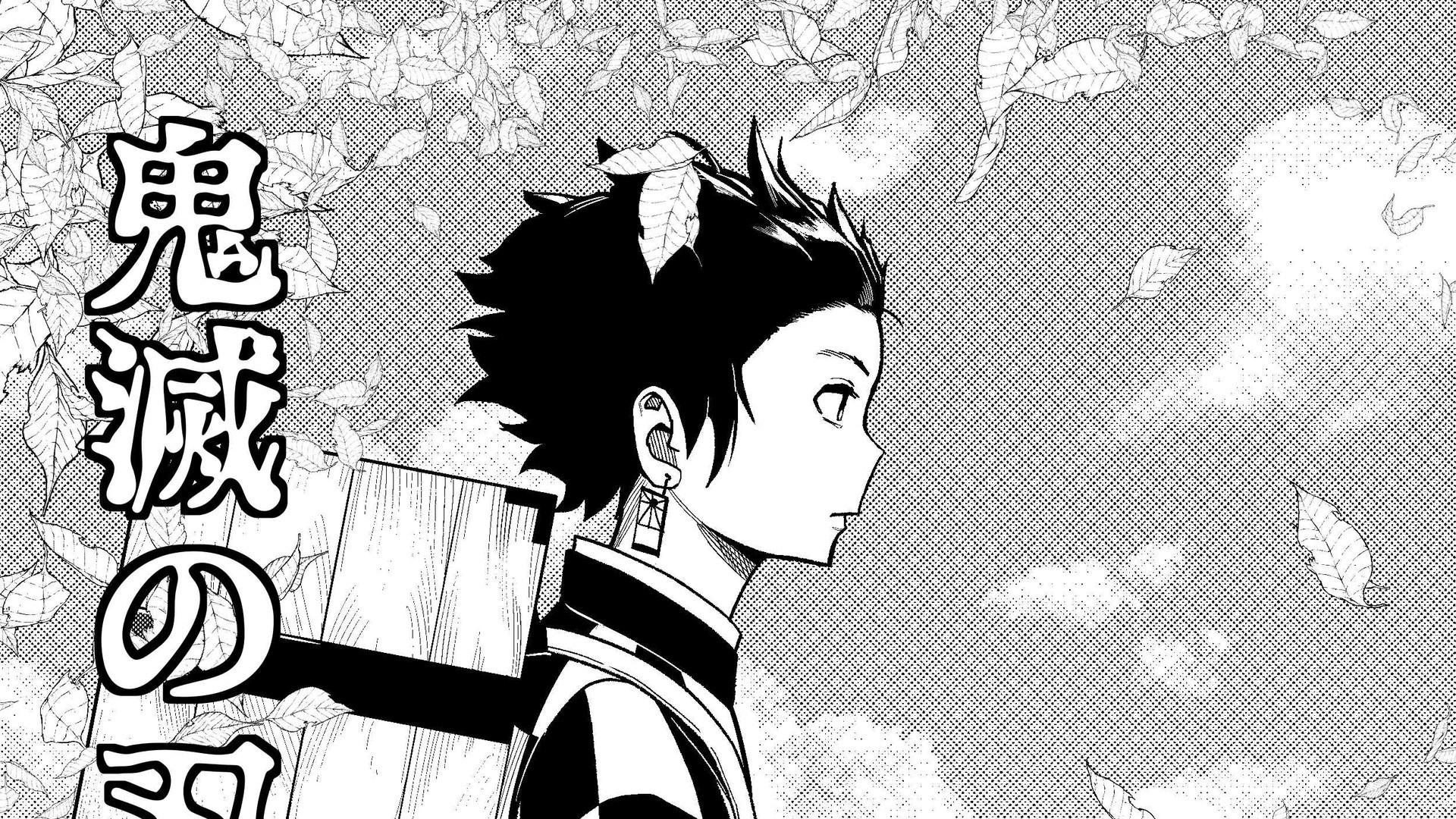 Demon Slayer Tanjirou Kamado Standing On Side Face With Wallpaper Of Sky Clouds And Falling Leaves HD