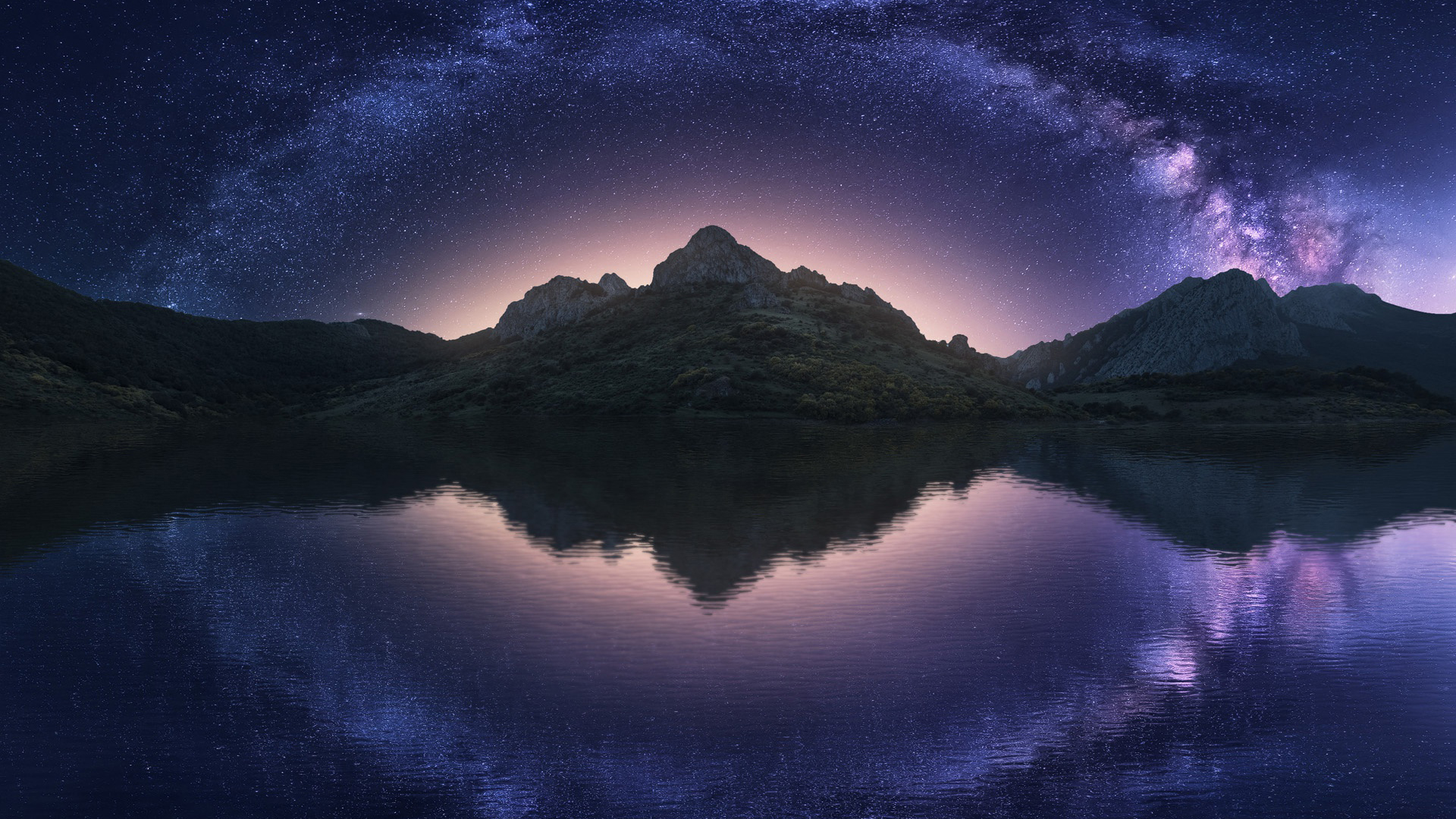 Milky Way Mountain Night Reflection Starry Sky HD Nature