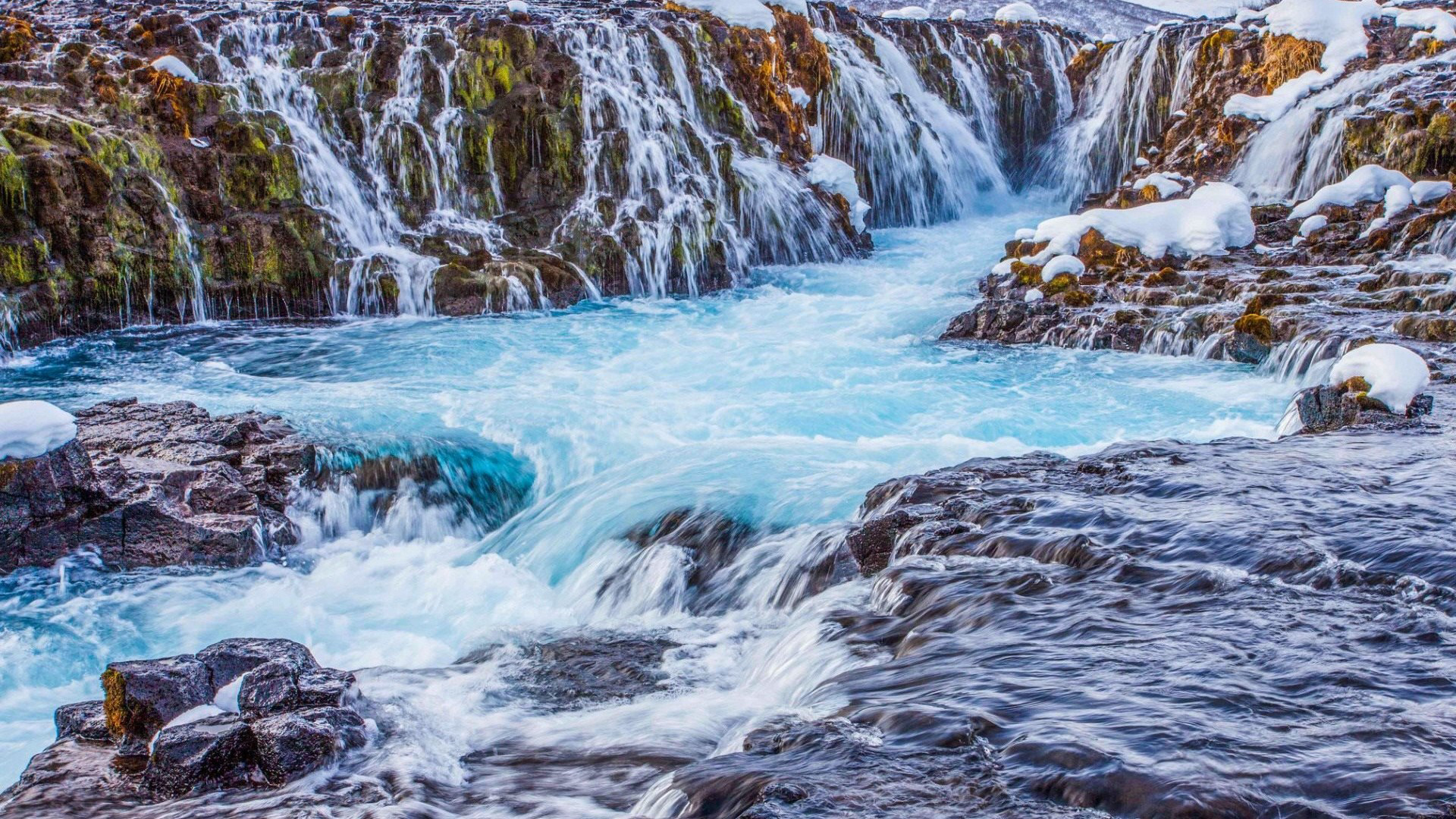 Frozen Iceland Waterfall Rocks Mountains HD Nature