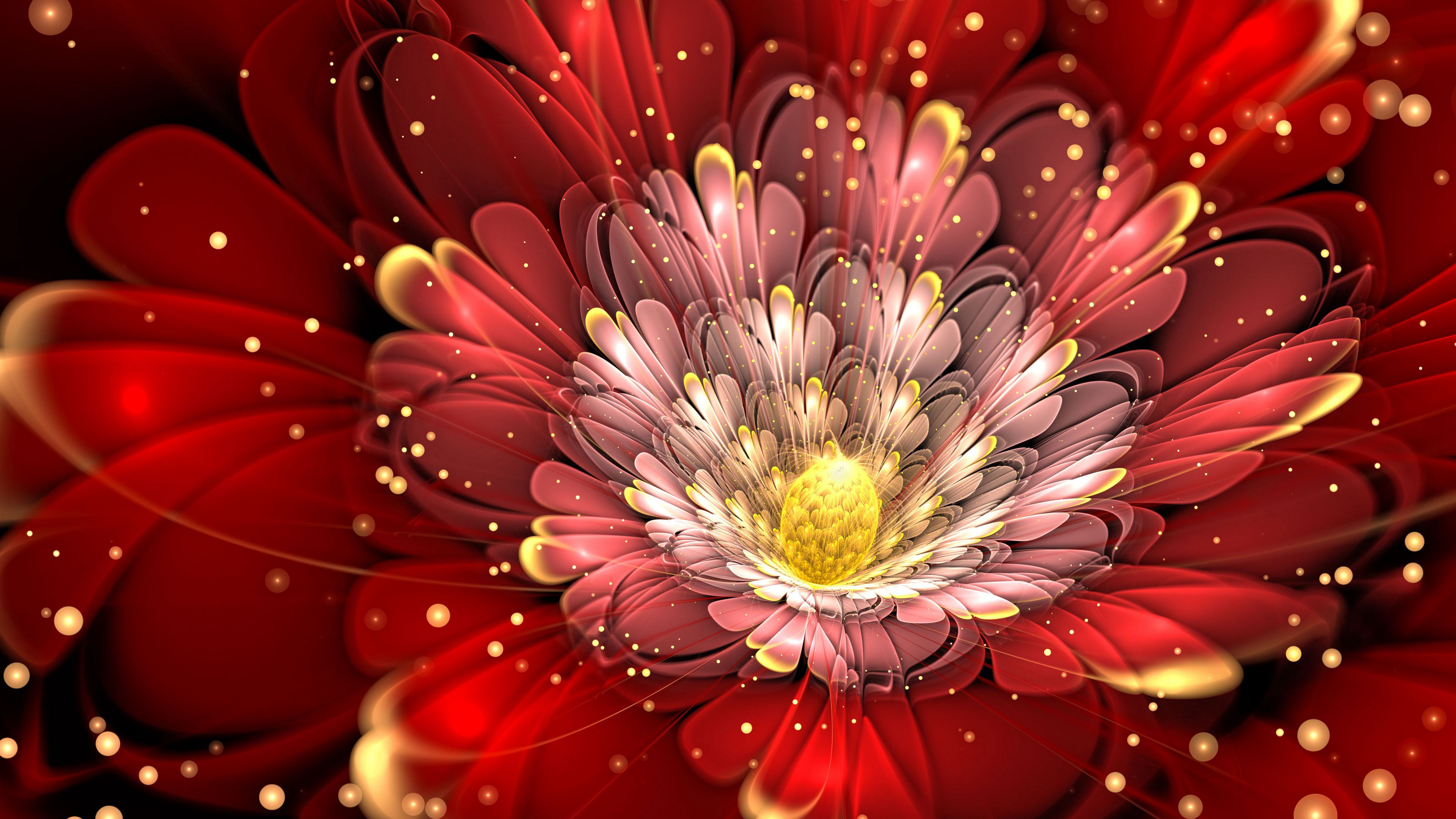 Red Fractal Flower Glitter K HD Abstract