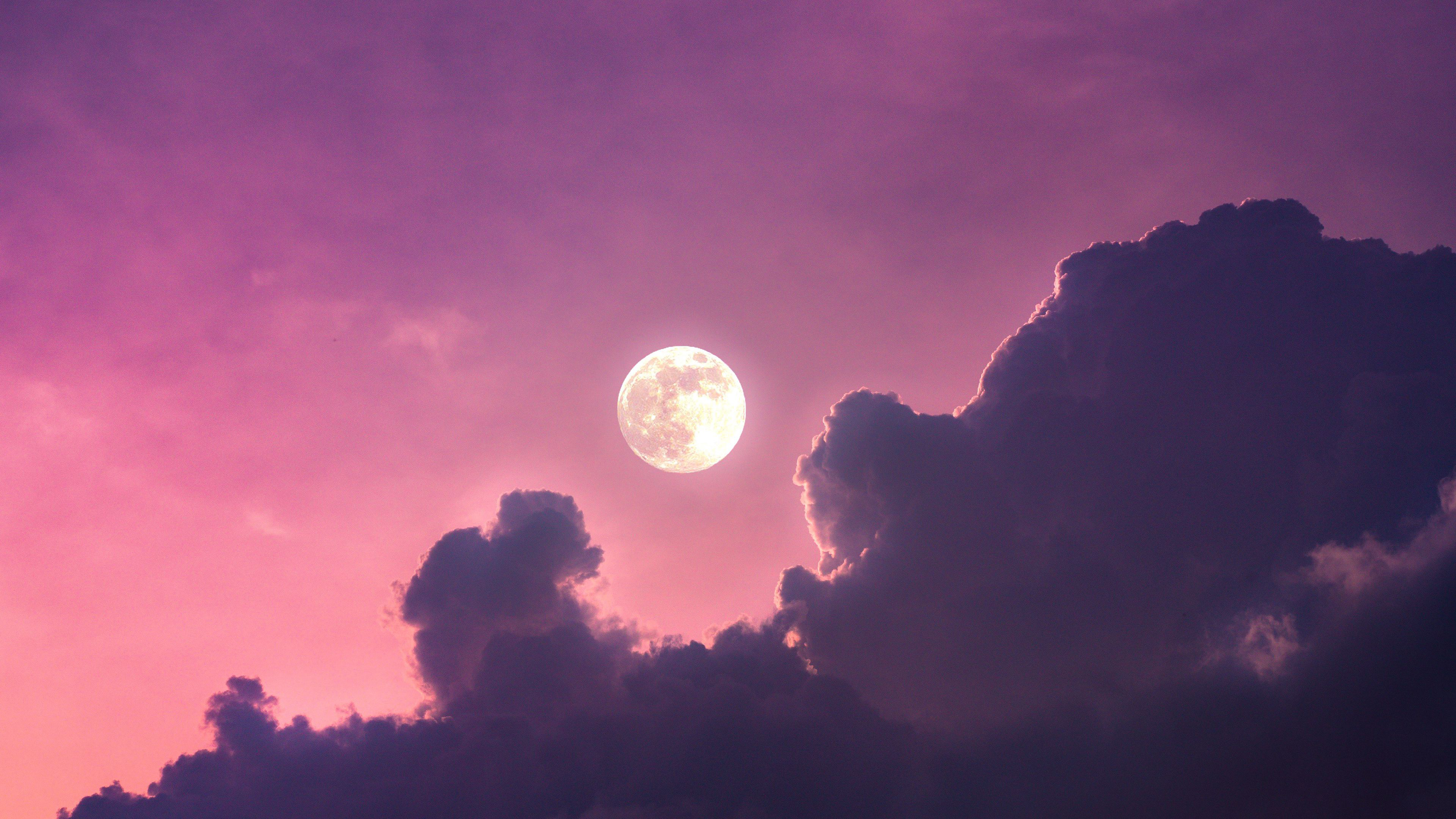 Moon Pink Dusk Clouds K HD Moon