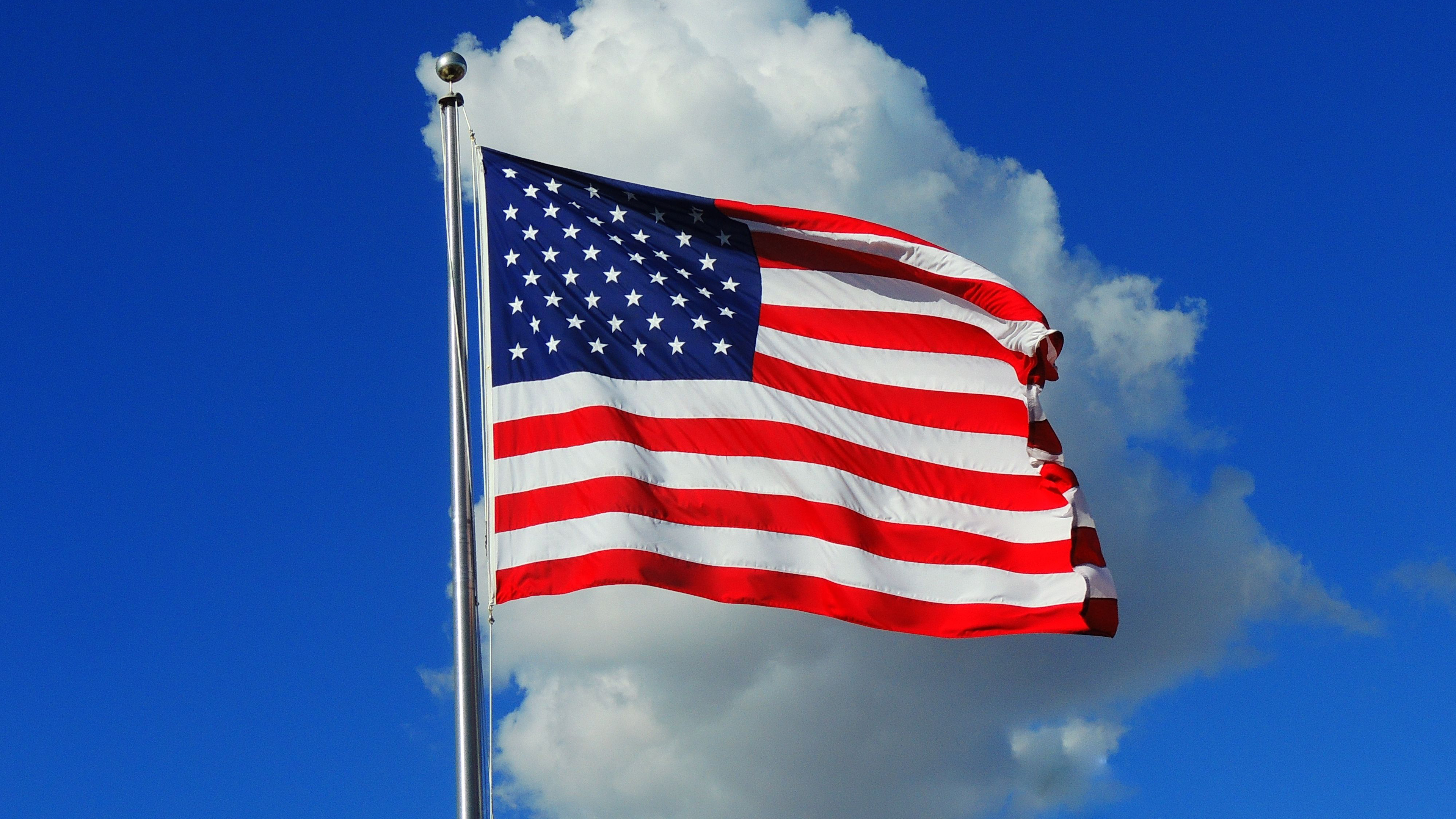 American Flag In White Cloudy Sky Wallpaper K HD American Flag