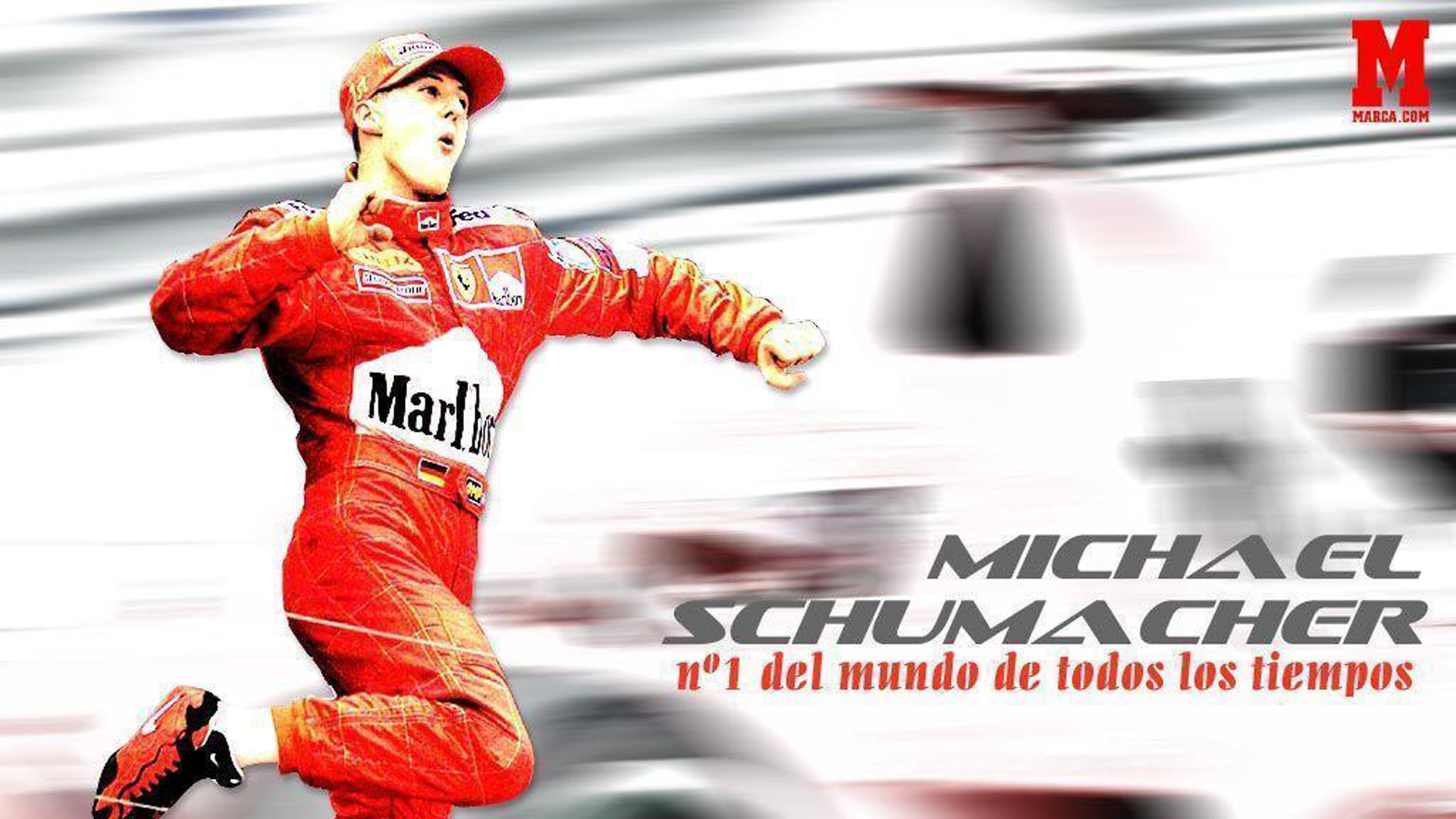 Michael Schumacher Is Jumping With Red Dress And Red Hat HD Schumacher