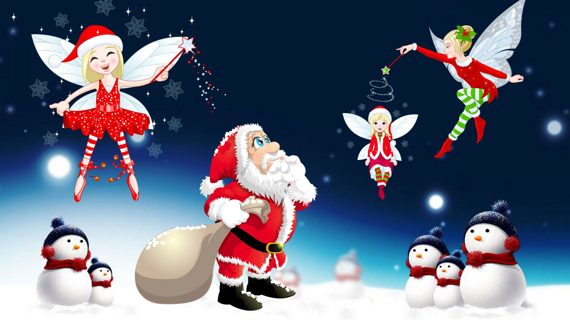 Santa Claus With Angels And Snowmans HD Santa Claus