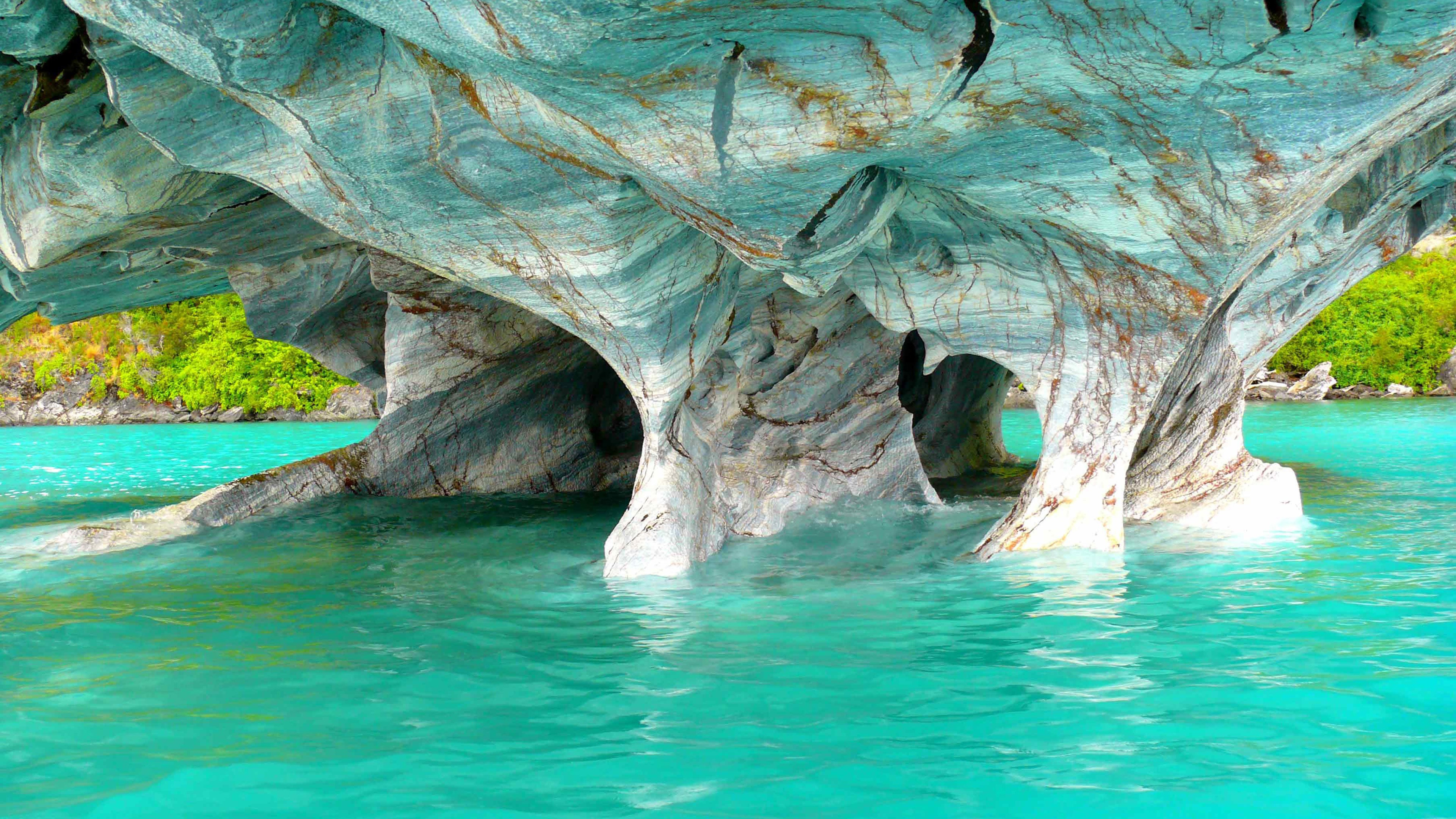 Marble Caves Ocean Blue Water Cliffs K HD Nature