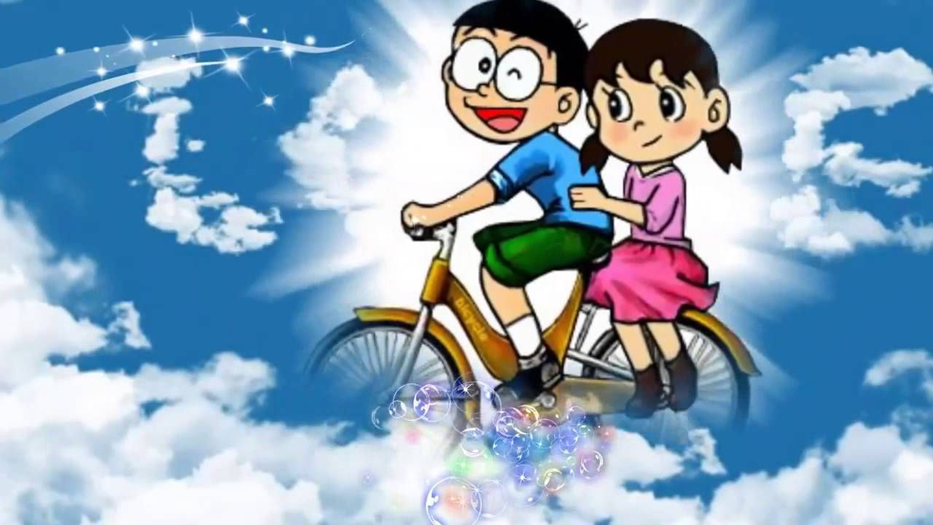 Shizuka On Bicycle In Blue Cloudy Sky Wallpaper HD Shizuka