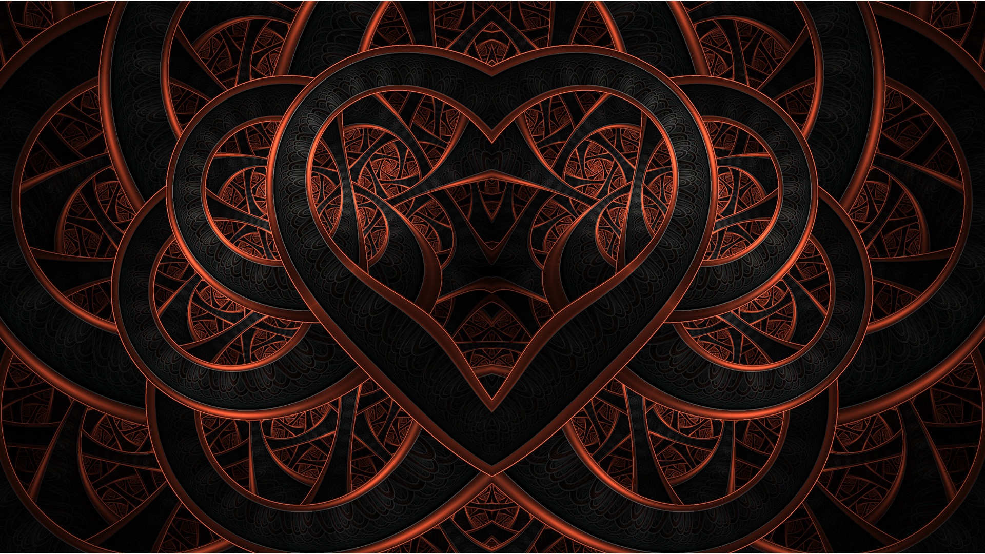 Red Black Heart Shape Fractal Art Pattern HD Abstract