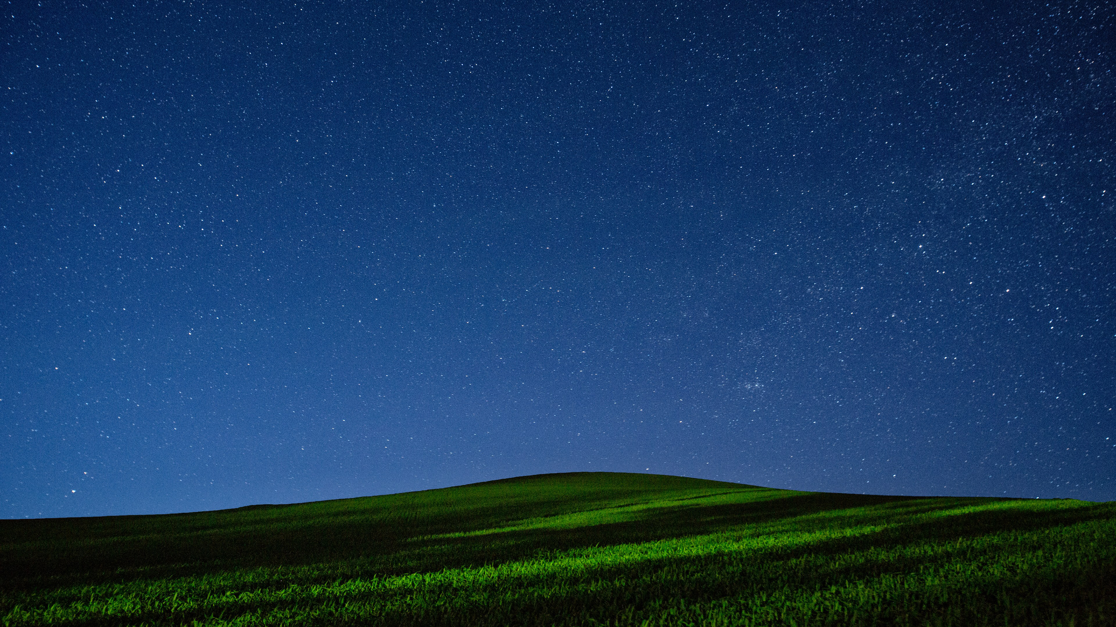 Green Field Under Blue Sky With Stars K HD Space
