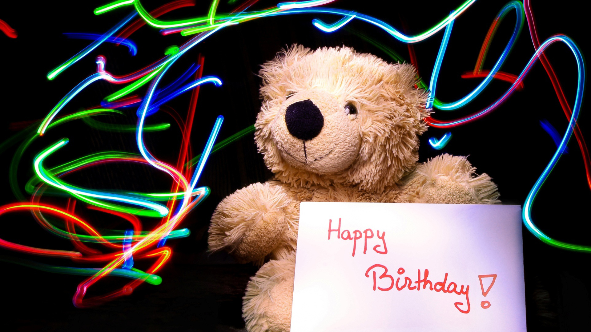 Happy Birthday Teddy Bear Colorful Neon Lights Wallpaper HD Happy Birthday