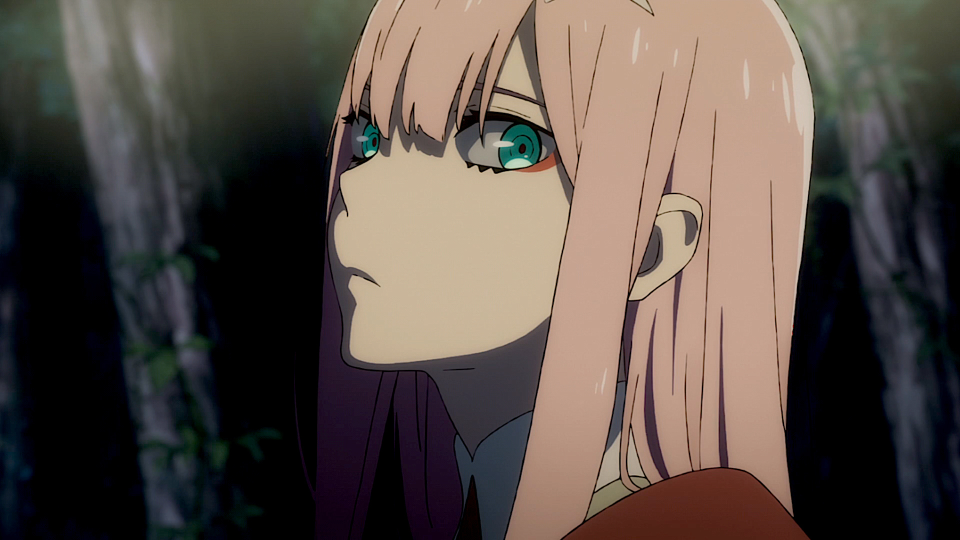 Darling In The FranXX Zero Two Hiro Zero Two With Green Eyes With Wallpaper Of Tree During Night Time HD