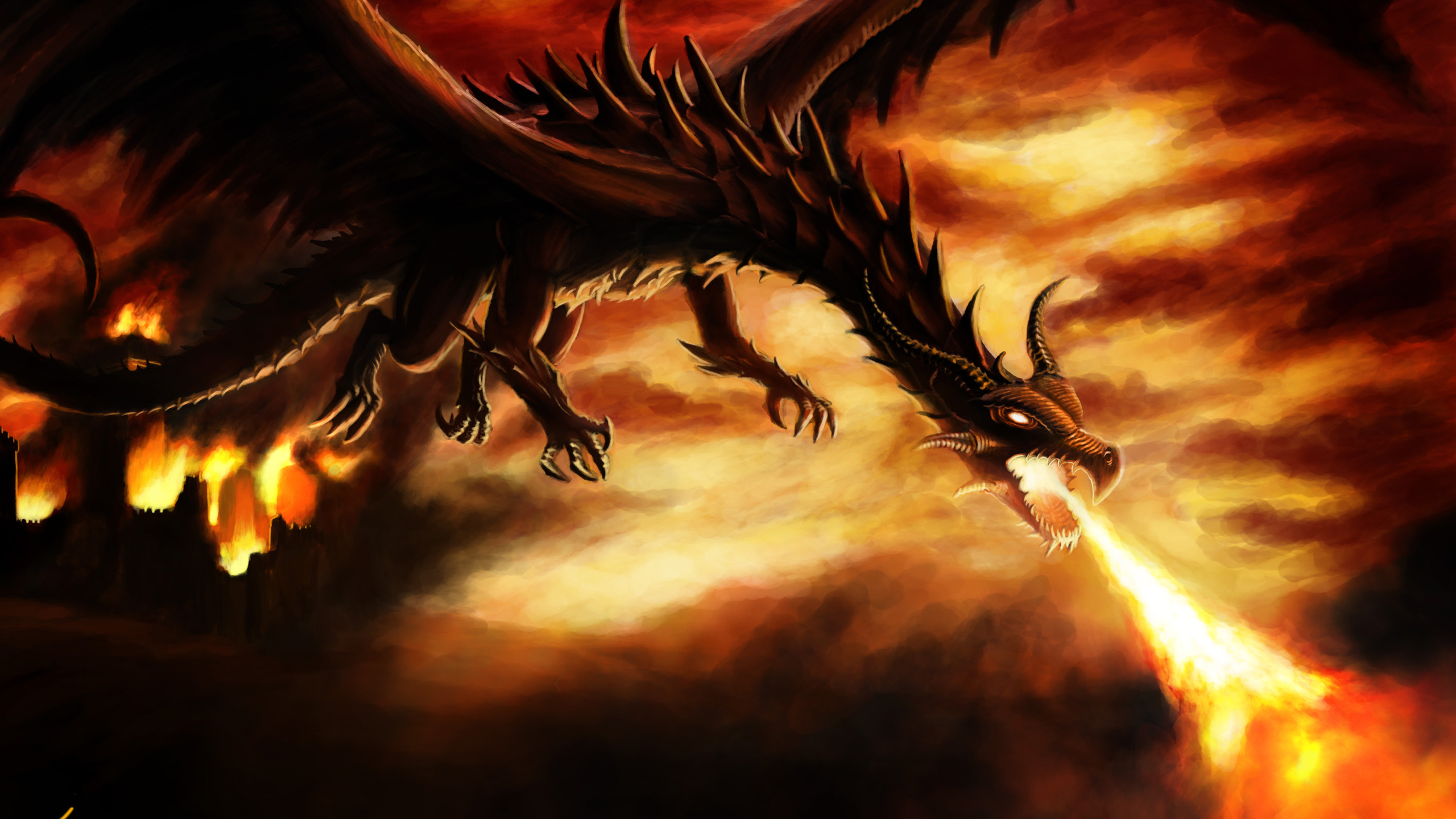 Fantasy Is Dragon Flying Above And Breathing Fire HD Dreamy