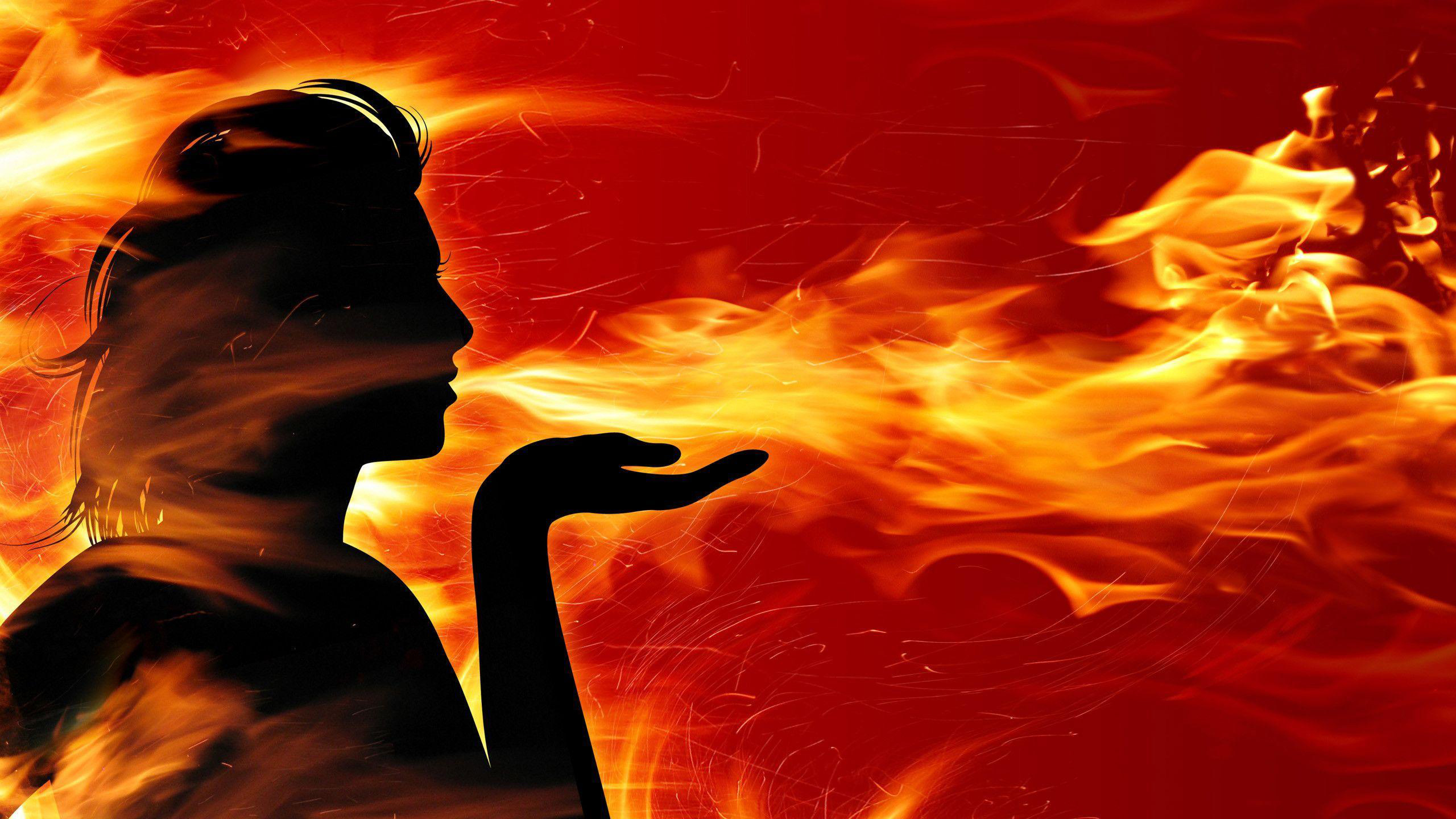 Woman Is Breathing Fire In Fire Wallpaper HD Fire
