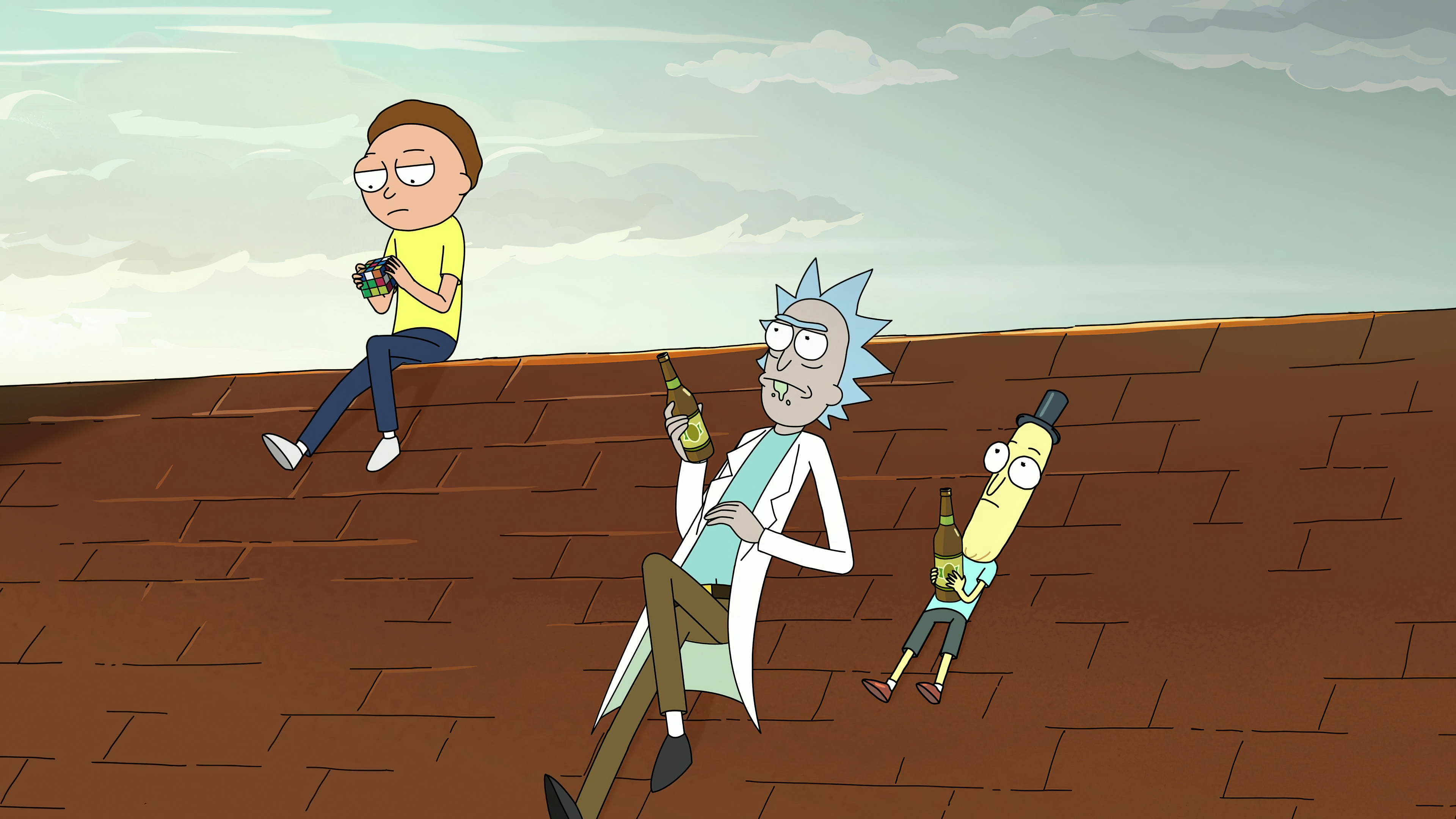 TV Show Rick and Morty Morty Smith Rick Sanchez Are Sitting On Rooftop K HD