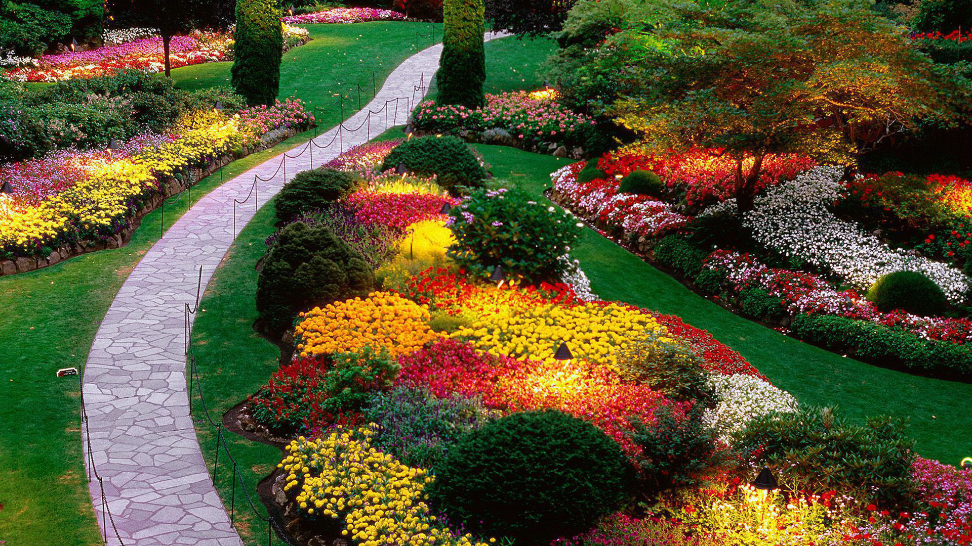 Flower Garden And Tile Pathway HD Garden