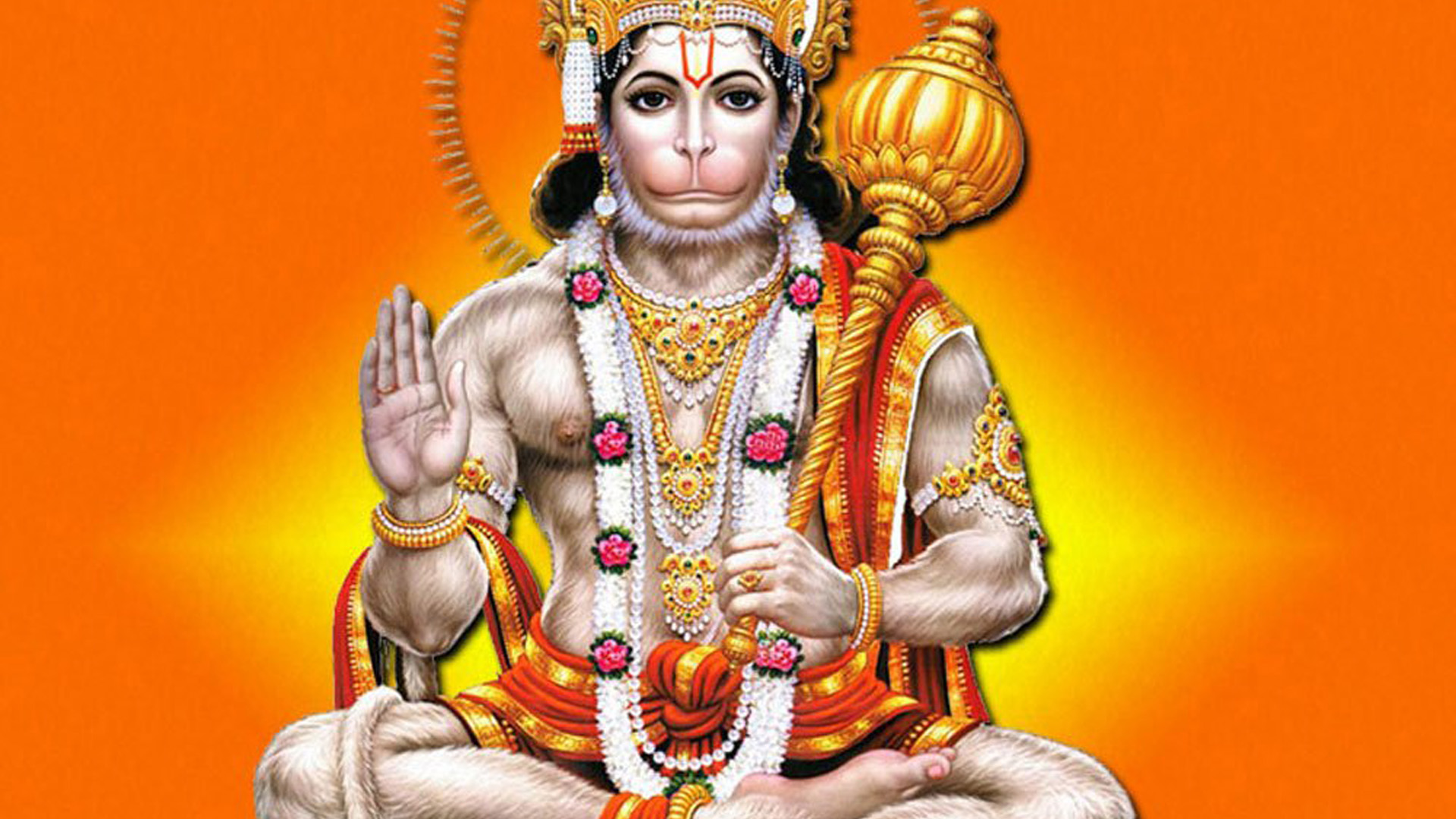 Lord Hanuman With Gada In Yellow Red Wallpaper HD Hanuman