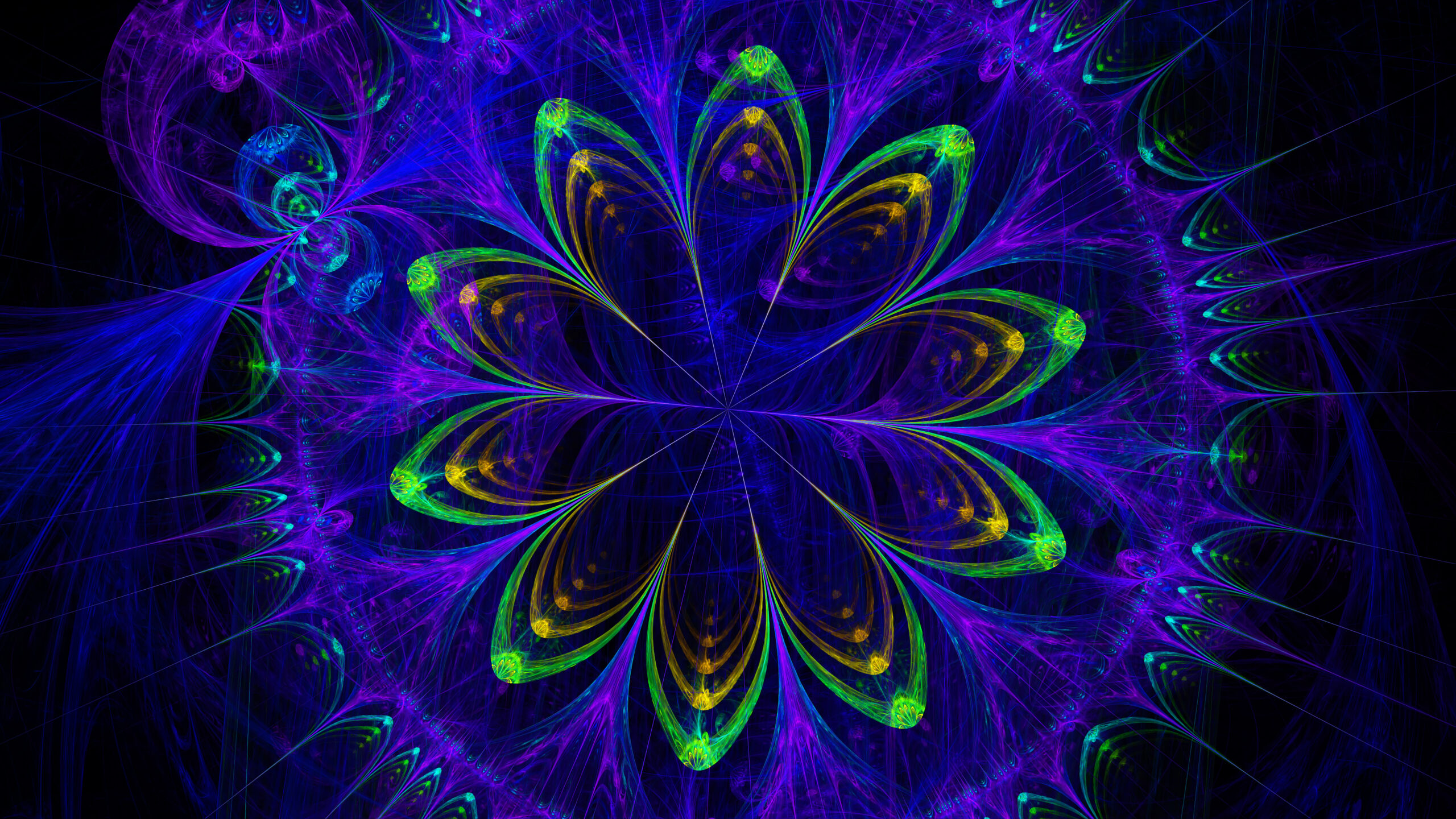 Blue Green Flower Fractal Glare Abstraction K HD Abstract