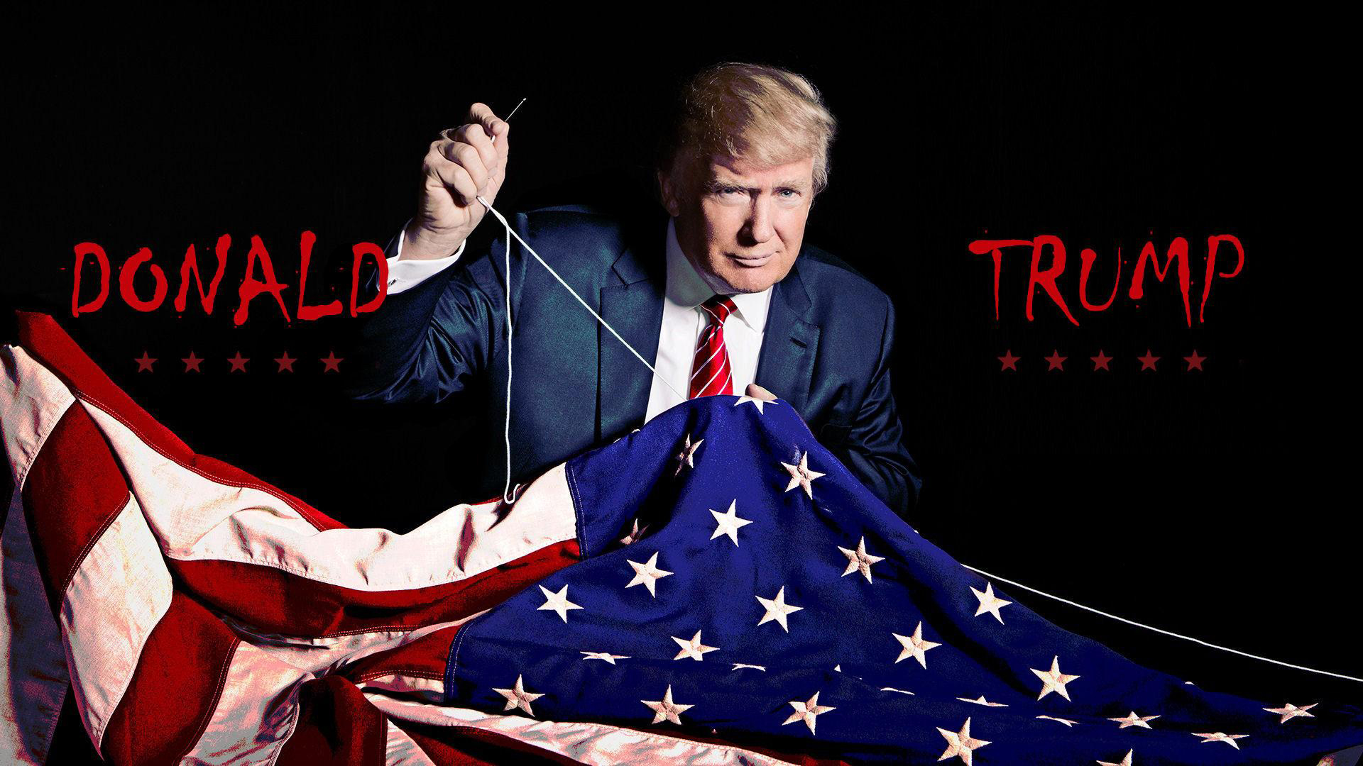 Donald trump in holding us flag with needle thread in black Wallpaper hd