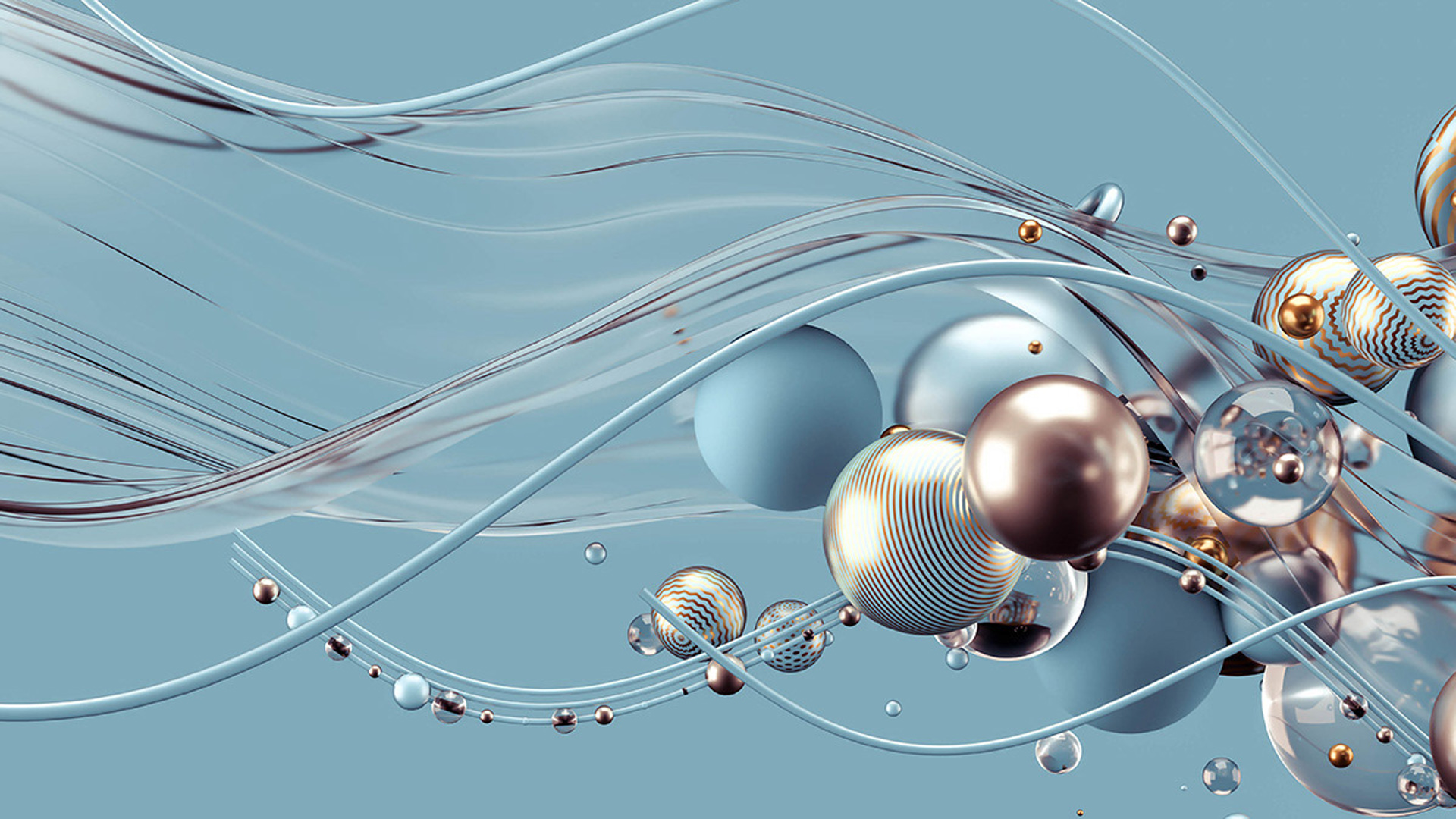 Brown Light Blue Balls Wavy Lines Glassy Art Shapes HD Abstract