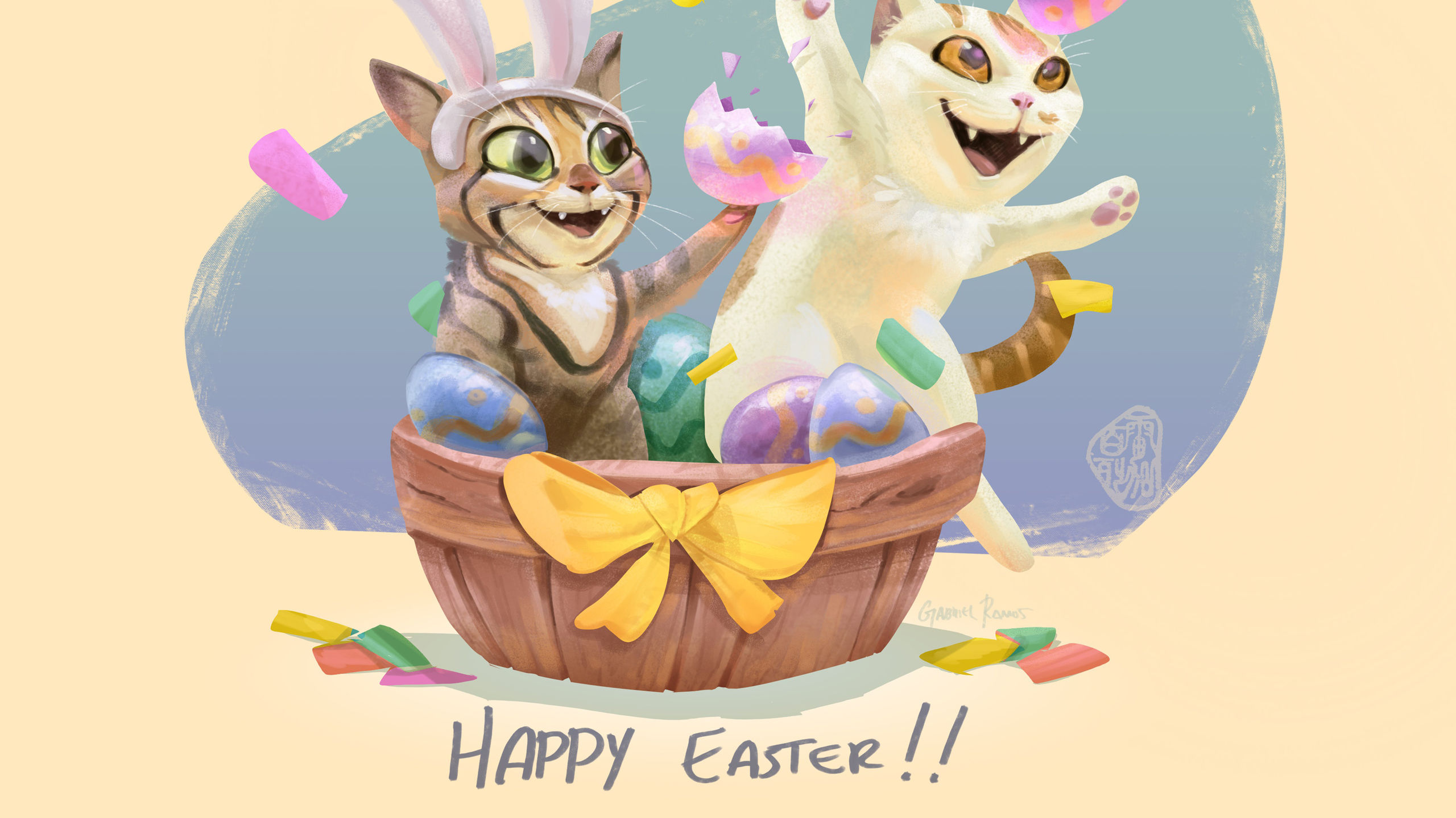 Cats Easter Eggs Basket HD Happy Easter