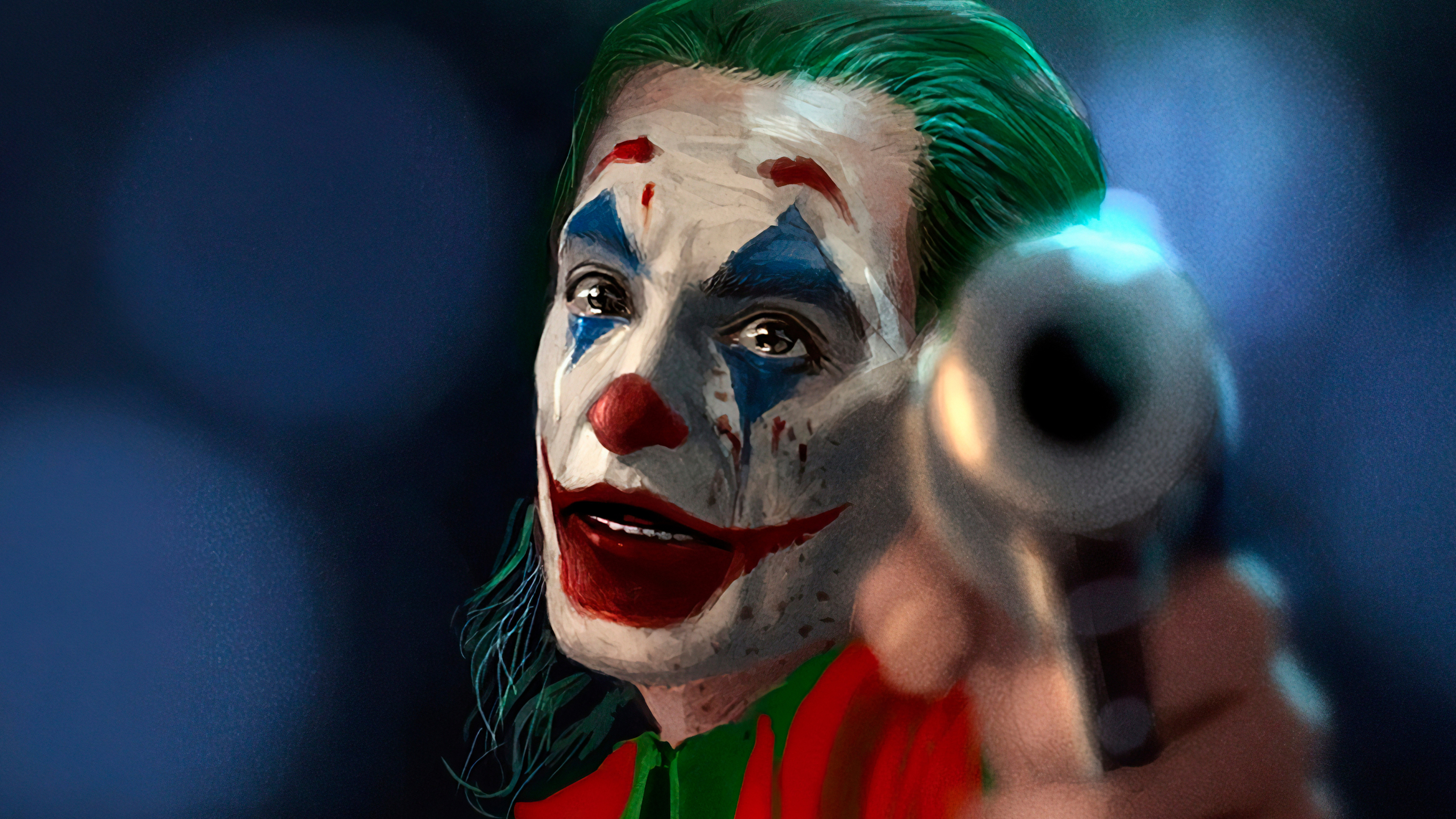 Joker With Gun In Blue Blur Wallpaper K HD Joker