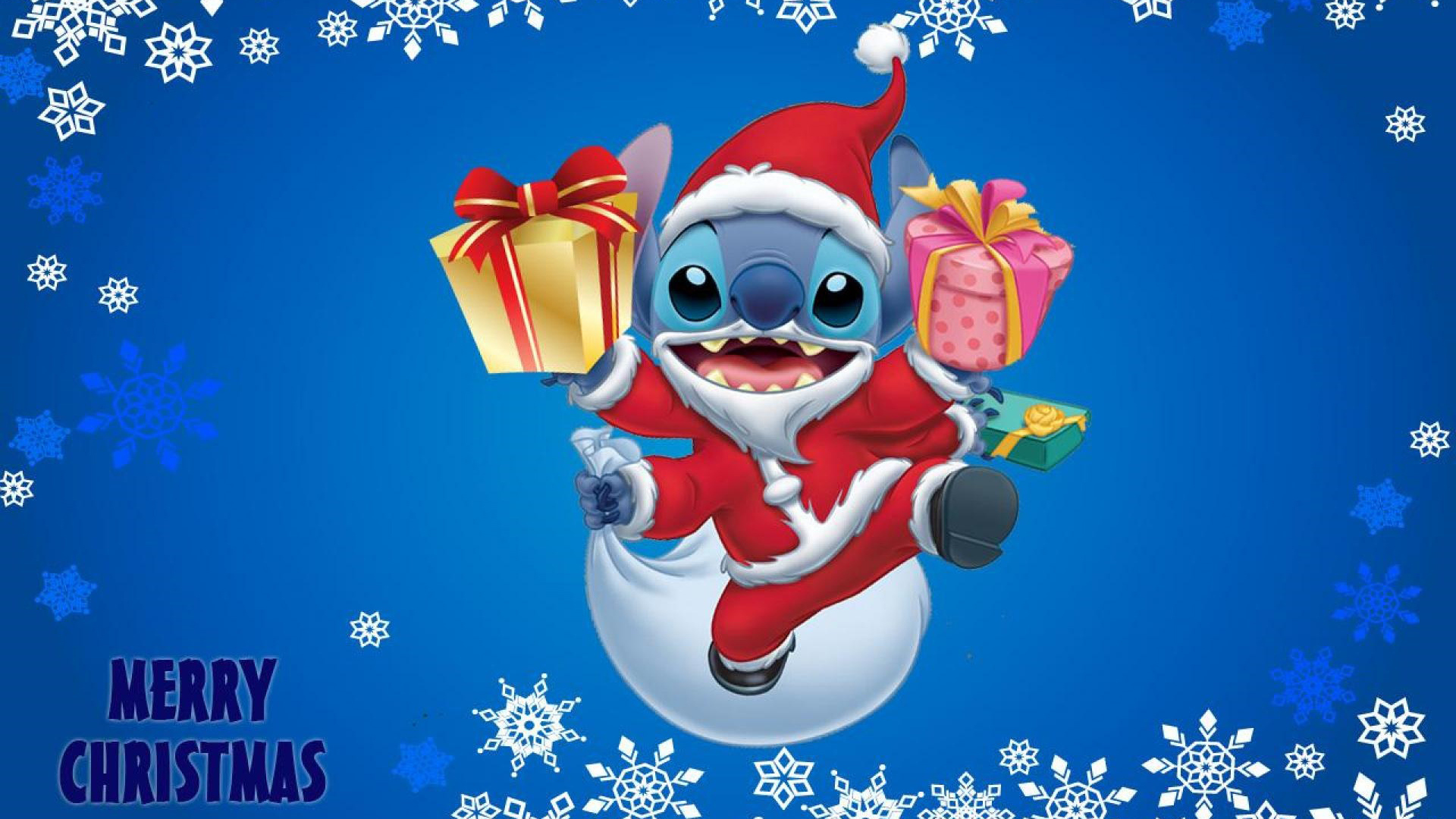Stitch Is Wearing Santa Dress And Cap With Gifts HD Stitch