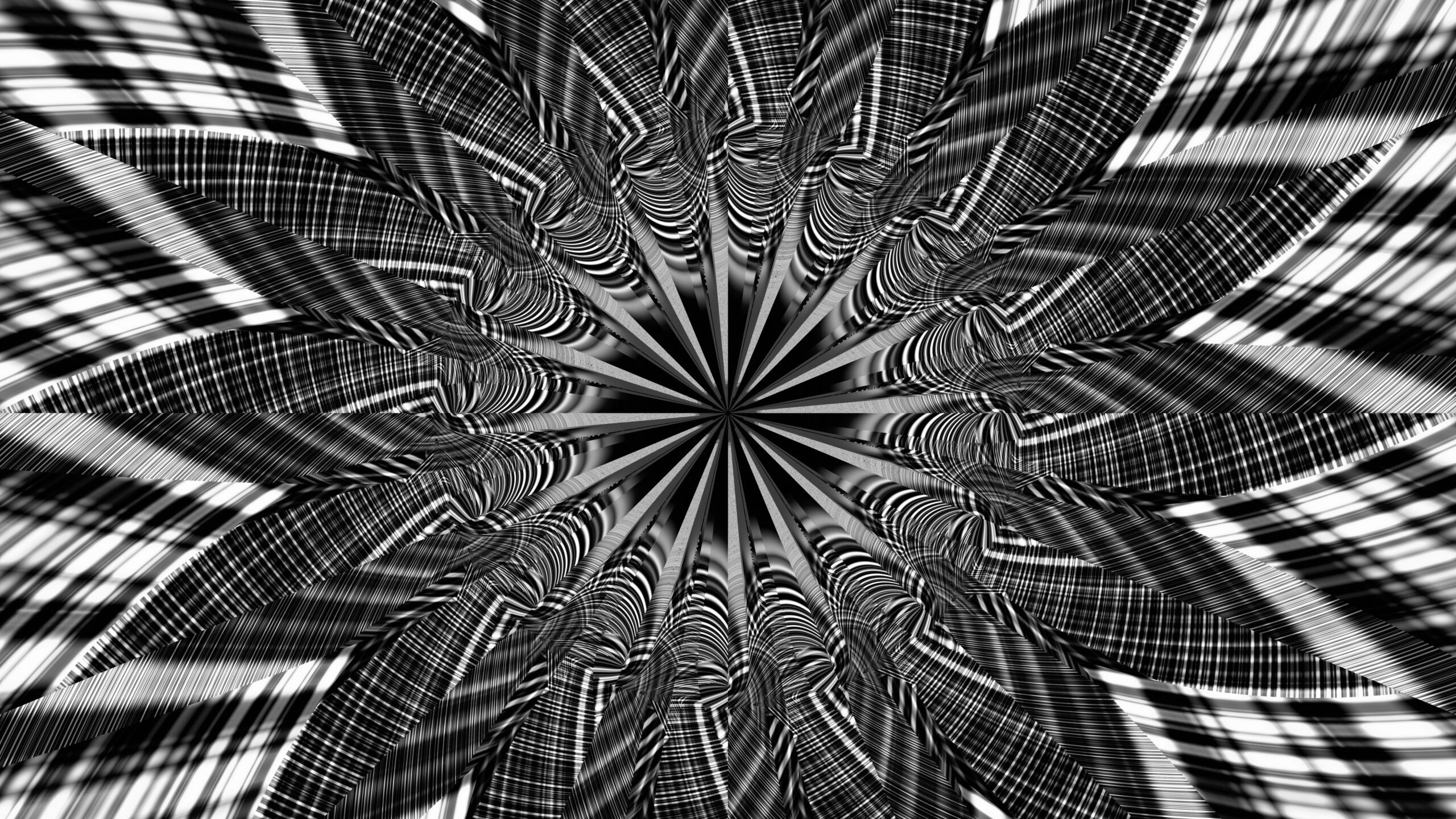 Black White Flower Fractal Shapes Lines K HD Abstract