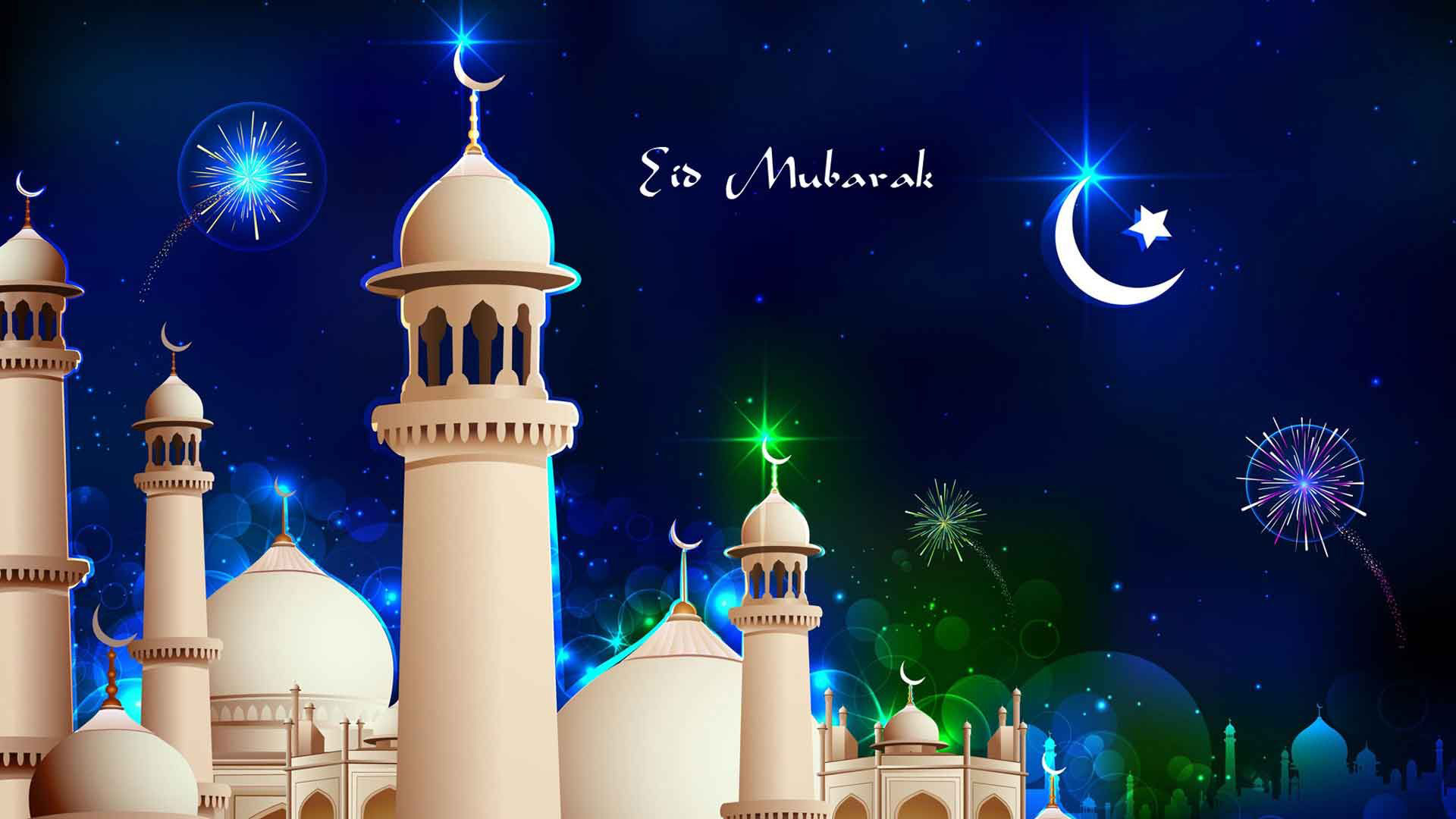 Eid Mubarak Mosque Starry Sky Wallpaper HD Eid Mubarak
