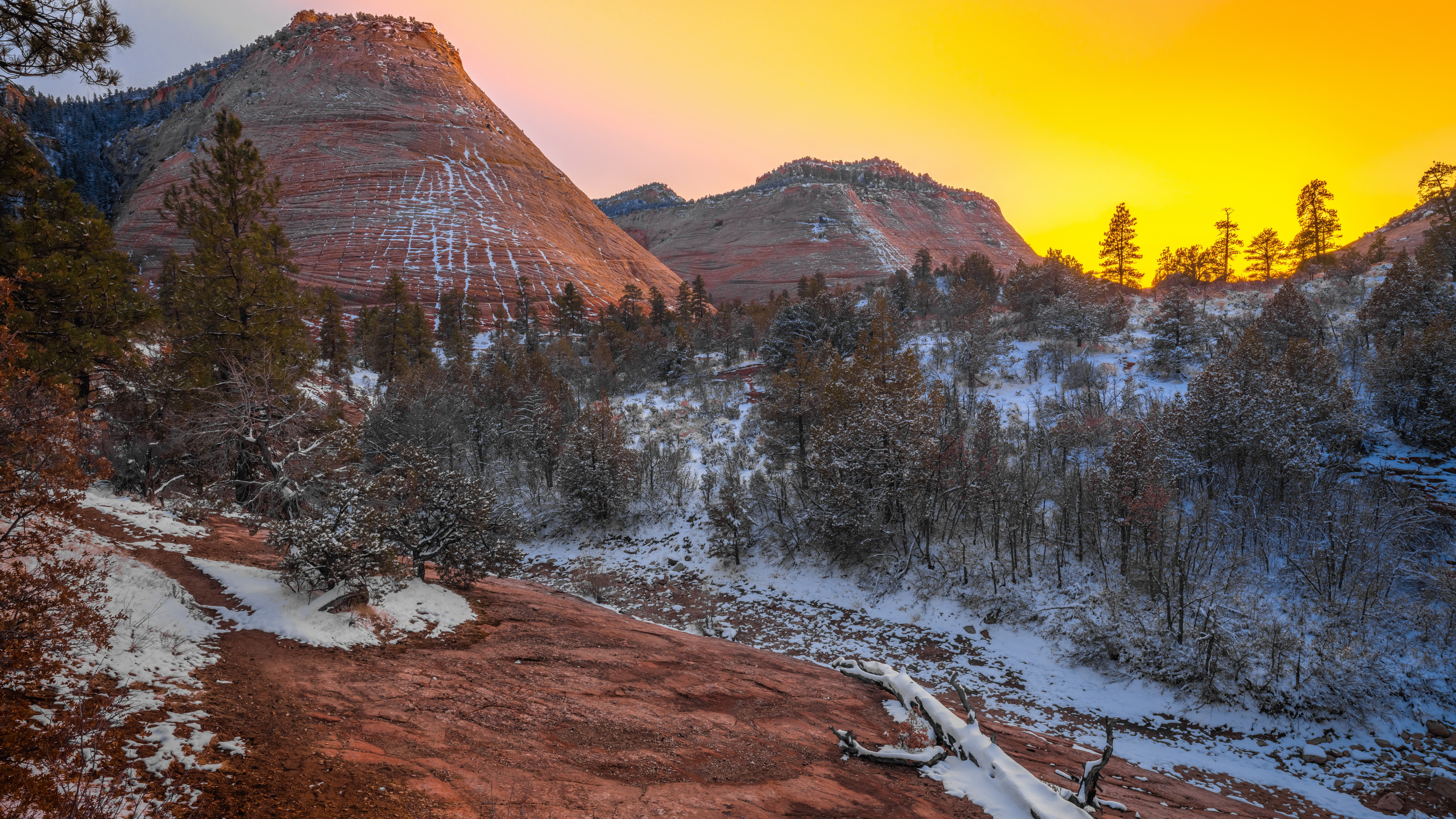 Zion National Park Mountain With Snow During Sunset K K HD Nature