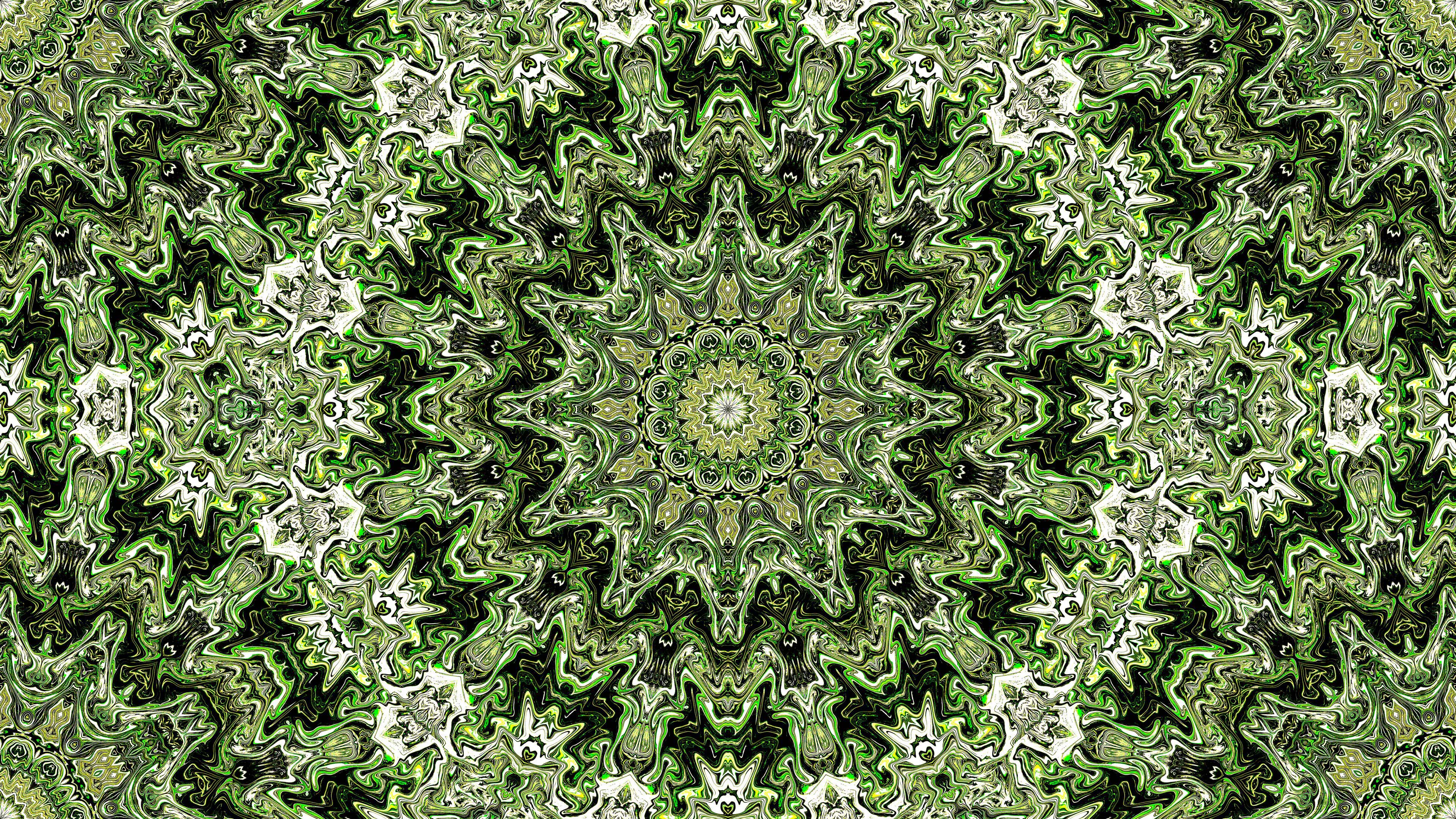 Green White Fractal Pattern Circles Shapes Abstraction K HD Abstract