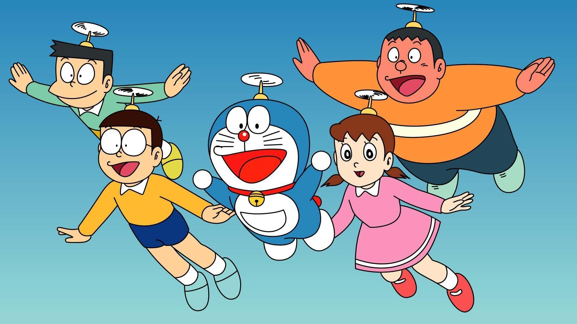 Nobita Nobi Doraemon Shizuka Minamoto Takeshi Goda Suneo Honekawa In Sky Wallpaper HD Cartoon