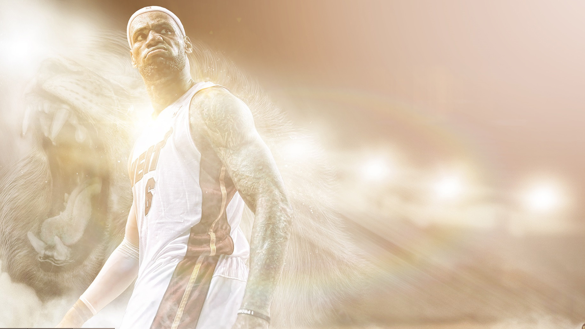 Miami Heat Lebron James Is Wearing White Dress With Lion Face Aside Basketball HD