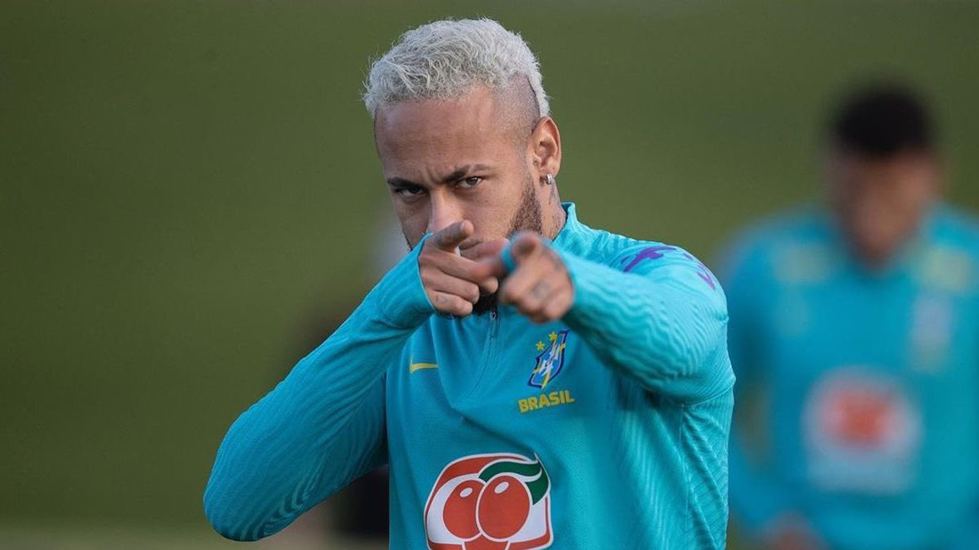 White Hair Neymar da Silva Santos Junior Is Wearing Light Blue Dress Standing In Blur Wallpaper HD Neymar