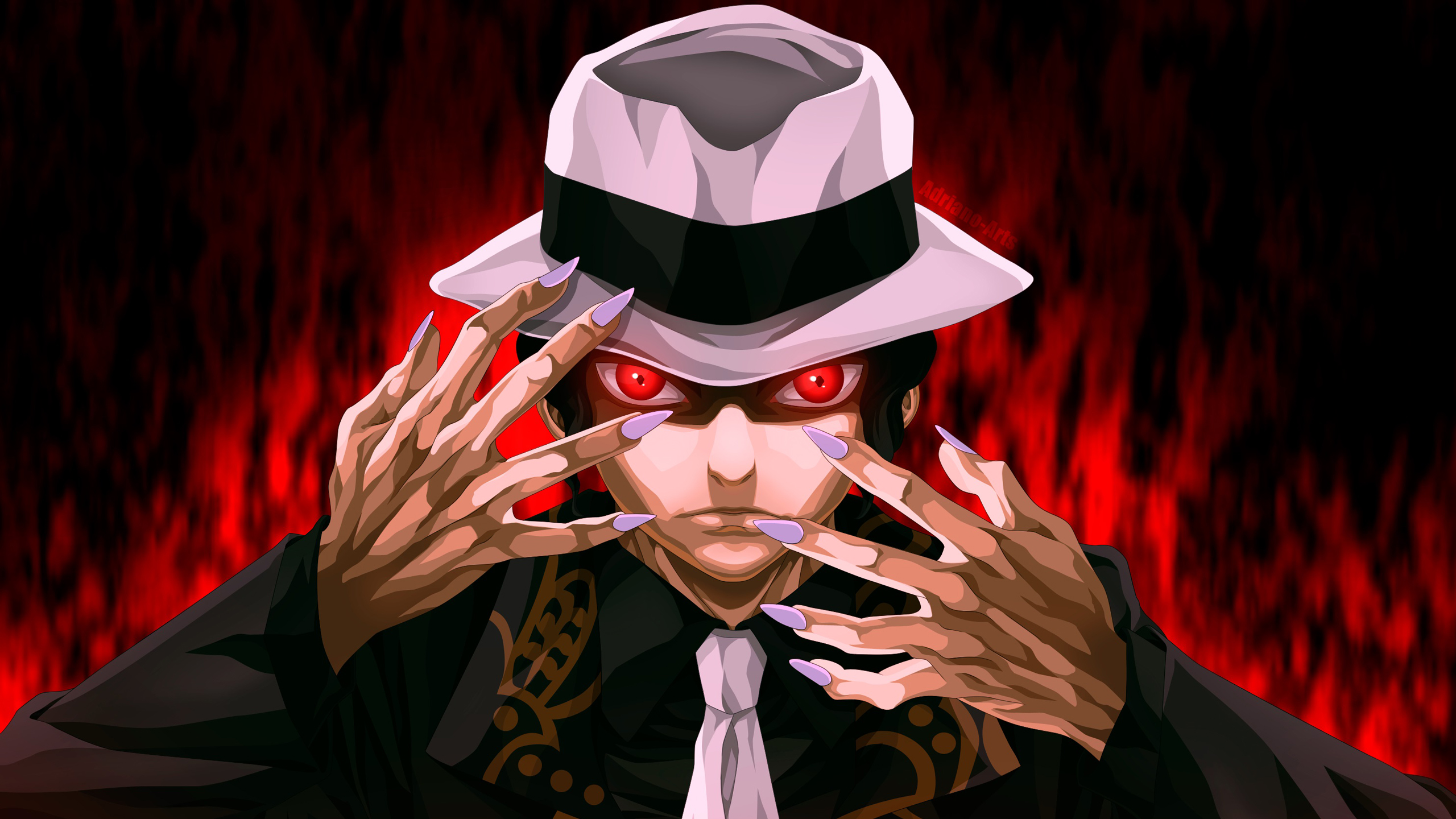 Demon Slayer Muzan Kibutsuji With Red Eyes And Sharp Nails With Black Wallpaper And Red Fire HD