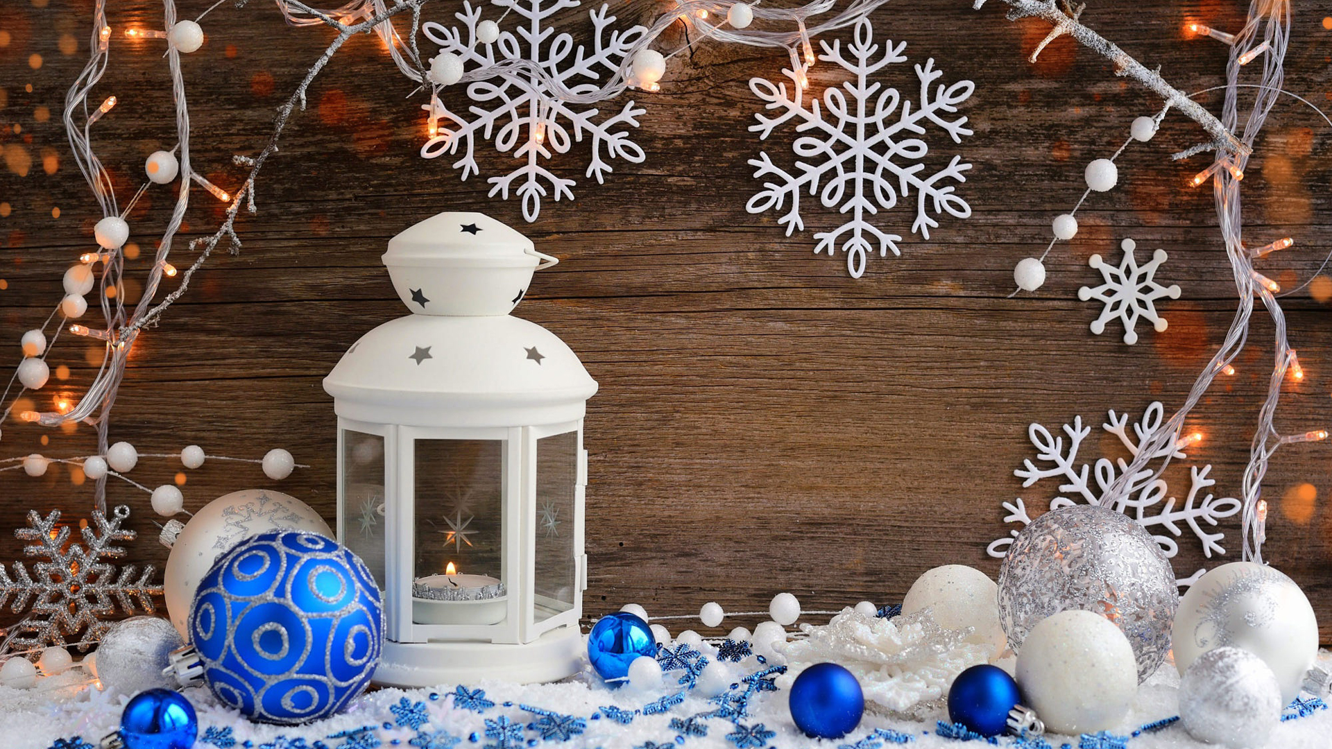 White Lantern Light Blue White Snowflakes Christmas Decoration Balls HD Christmas