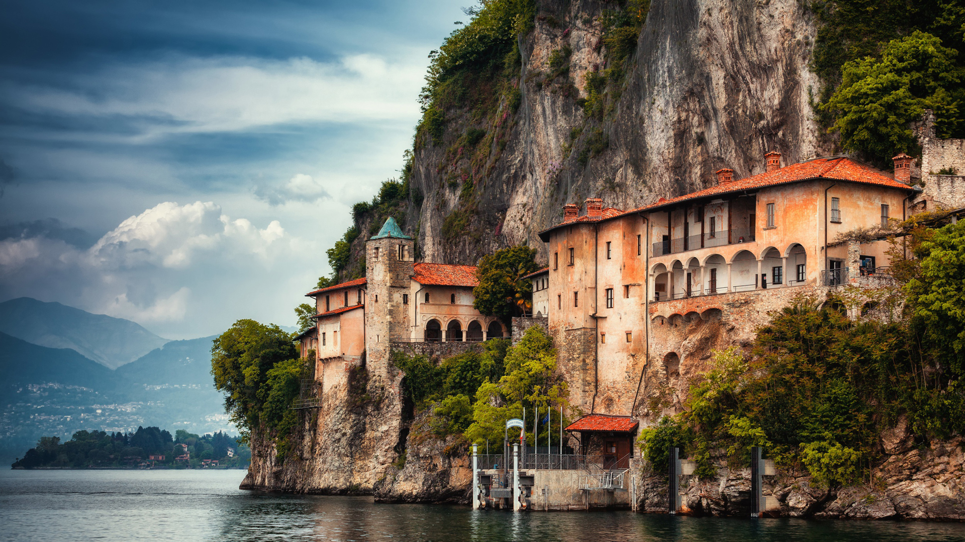 Italy Lake Maggiore Lombardy Monastery Rock HD Travel
