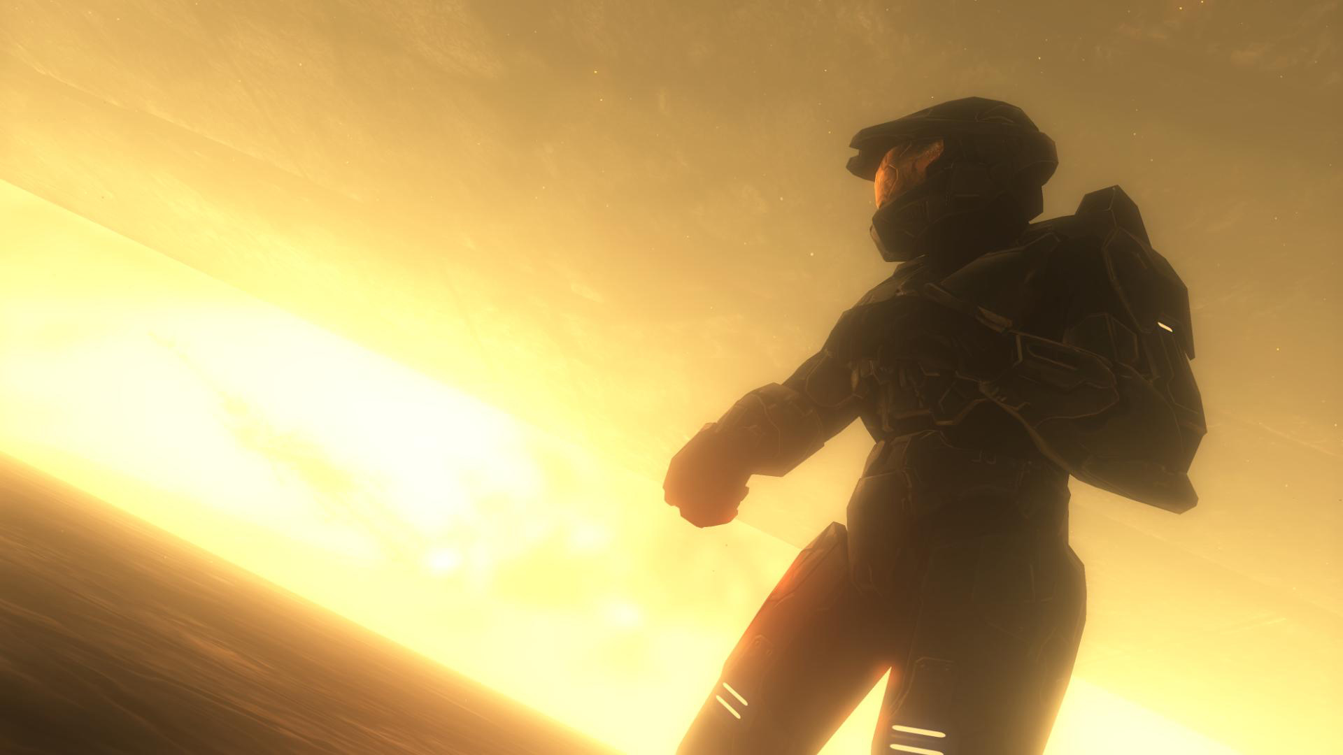 Halo Robot With Wallpaper Of Yellow Sunrise HD