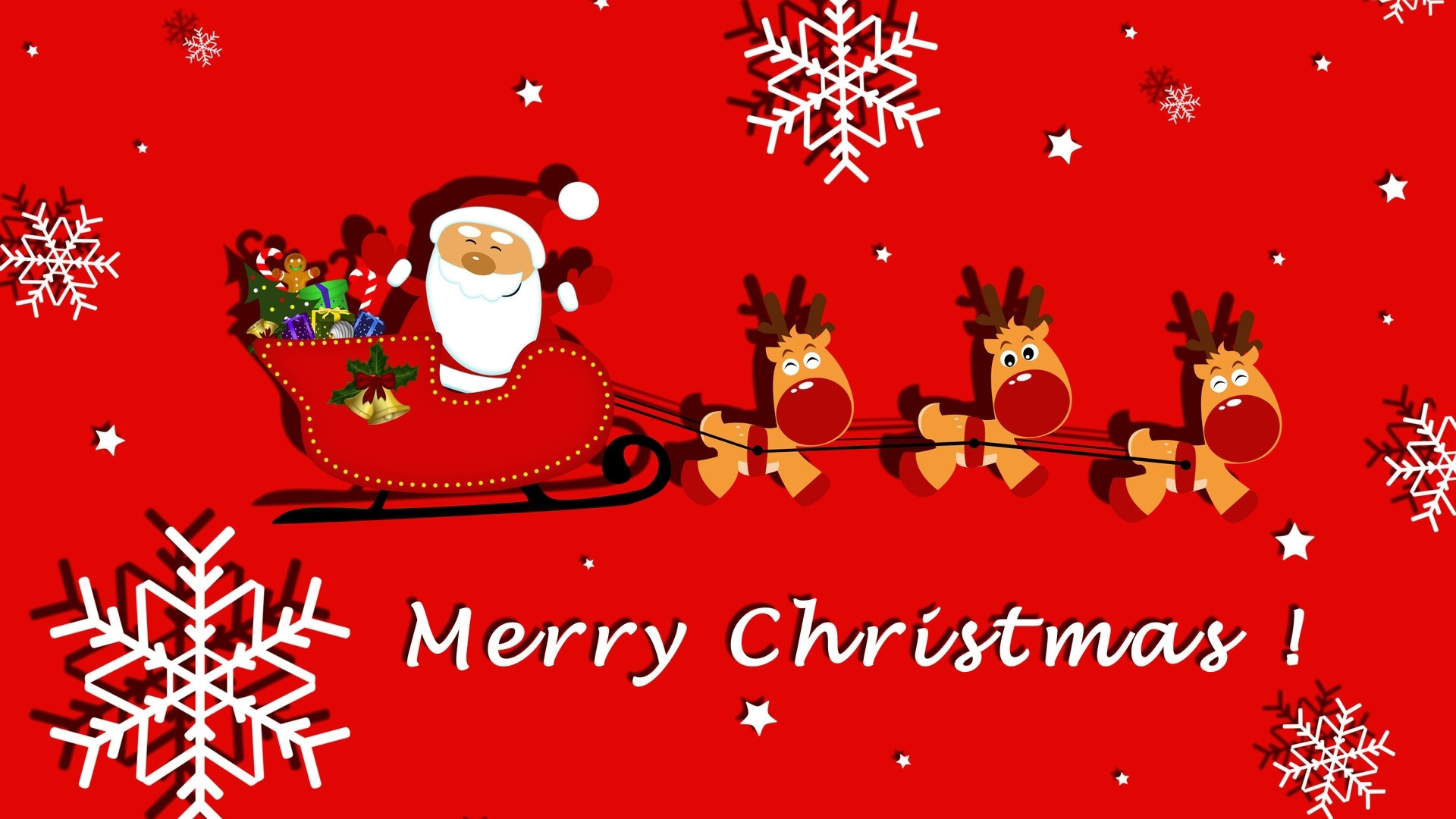 Christmas Merry Christmas Red Reindeer Santa Claus Sleigh Snowflake HD Snowflake