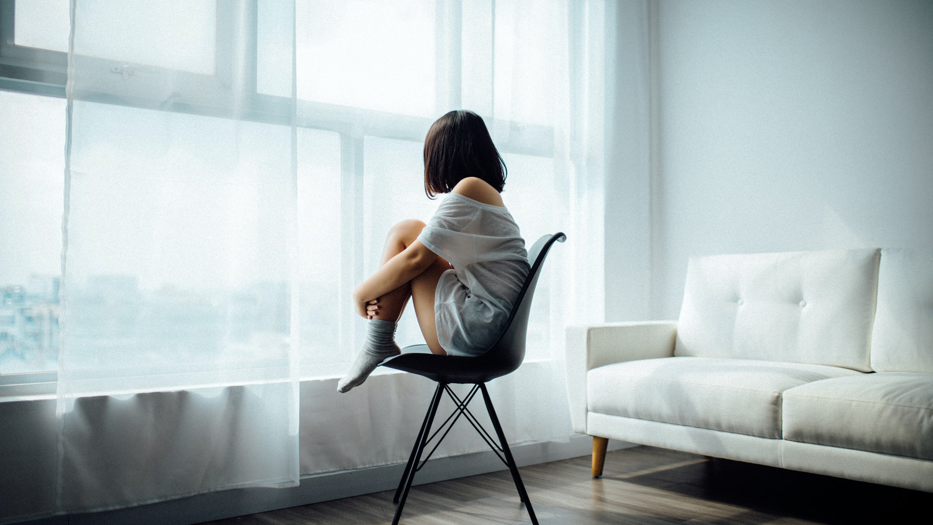Girl Is Sitting Alone On Chair HD Depression
