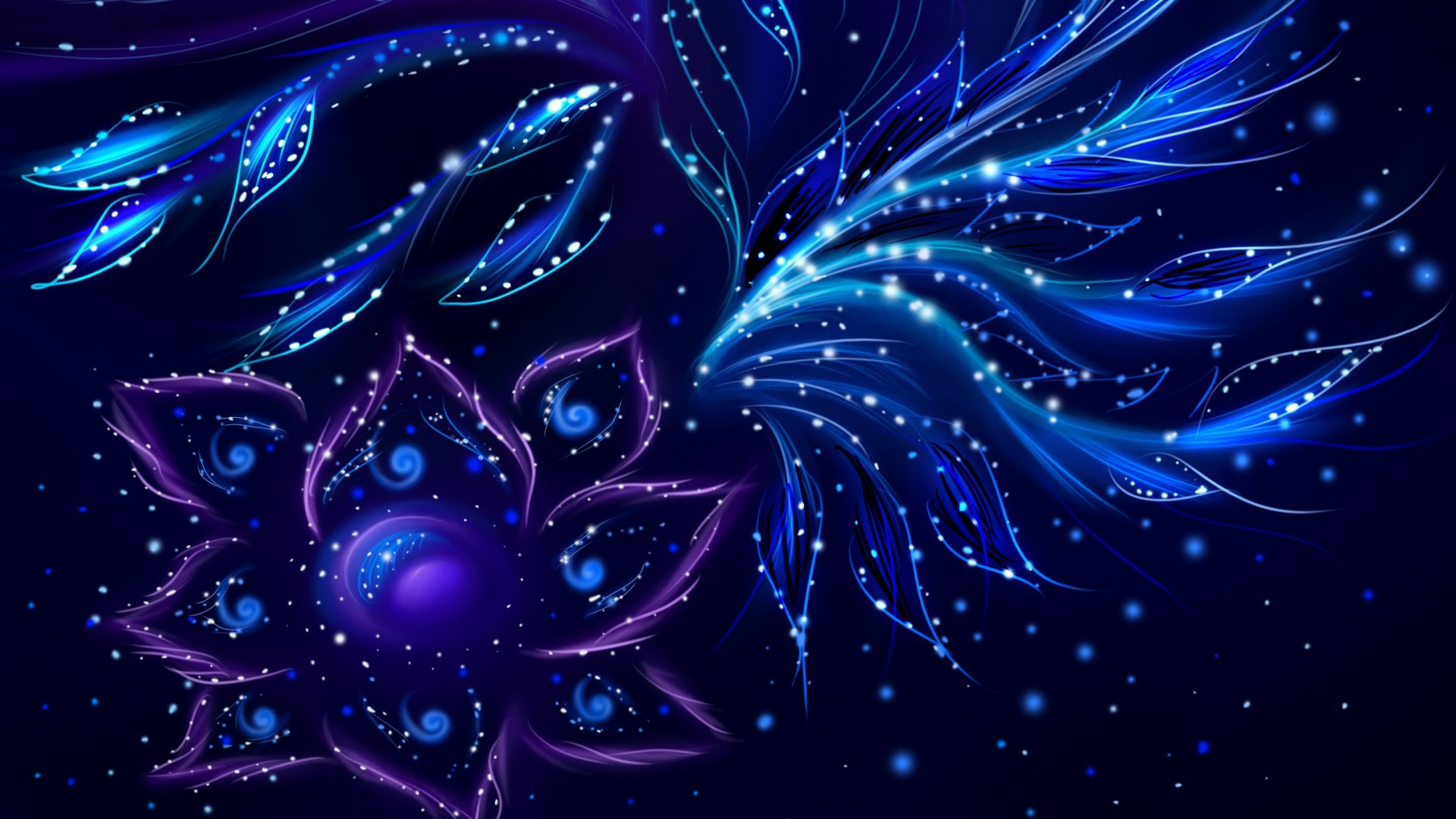 Blue Purple Flower Leaves Points Light HD Abstract