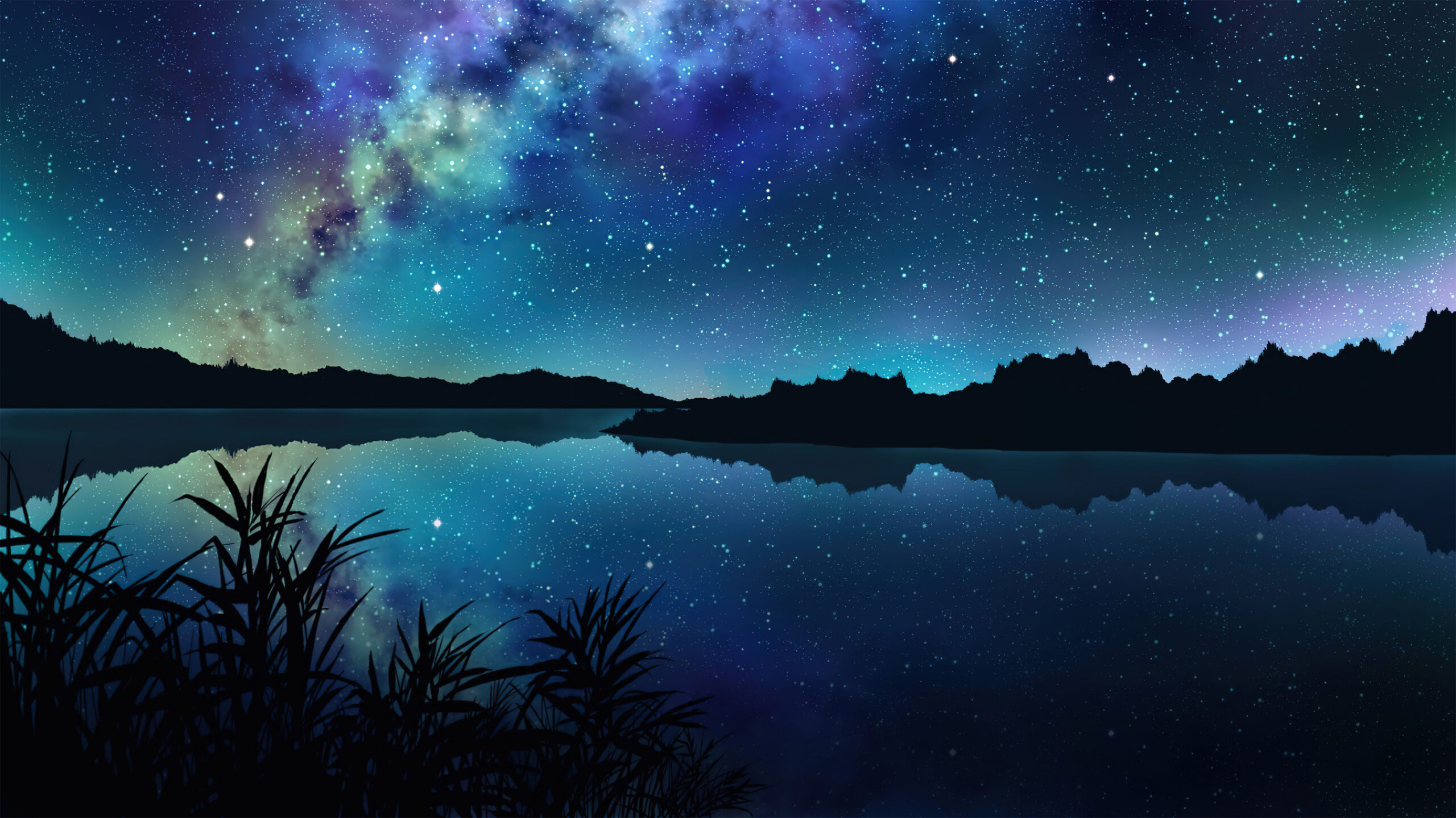 Stars Blue Sky Mountains Reflection On Water Wallpaper K HD