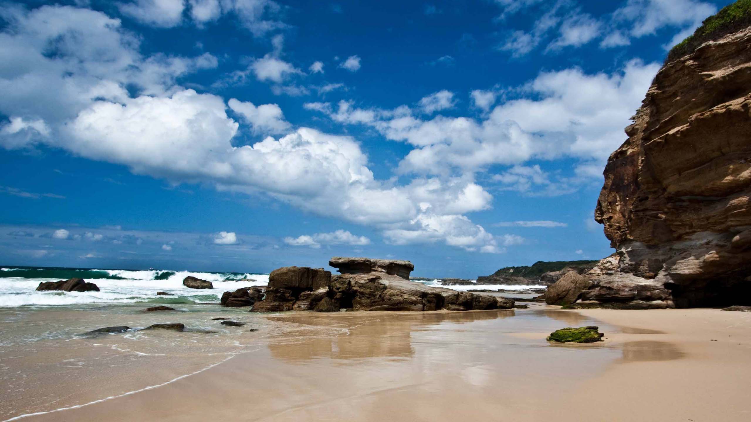 Rock Stones On Beach Sand Under Blue Cloudy Sky HD Sky