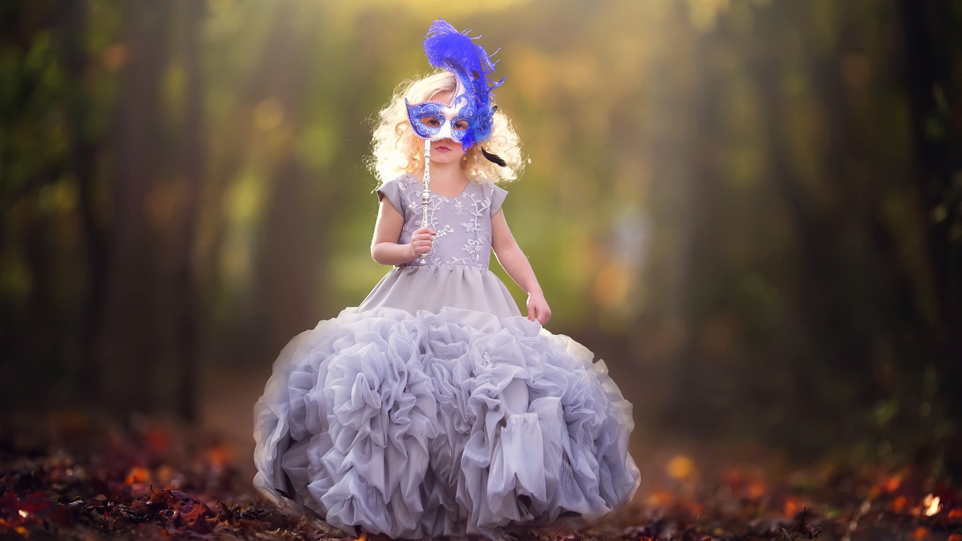 Little Girl Is Wearing Light Ash Dress Standing In Blur Wallpaper HD