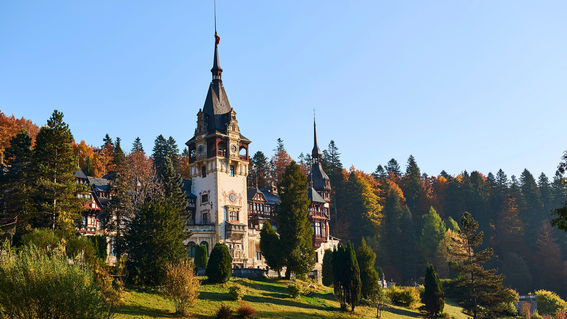 Building Peles Castle Romania Transylvania HD Travel