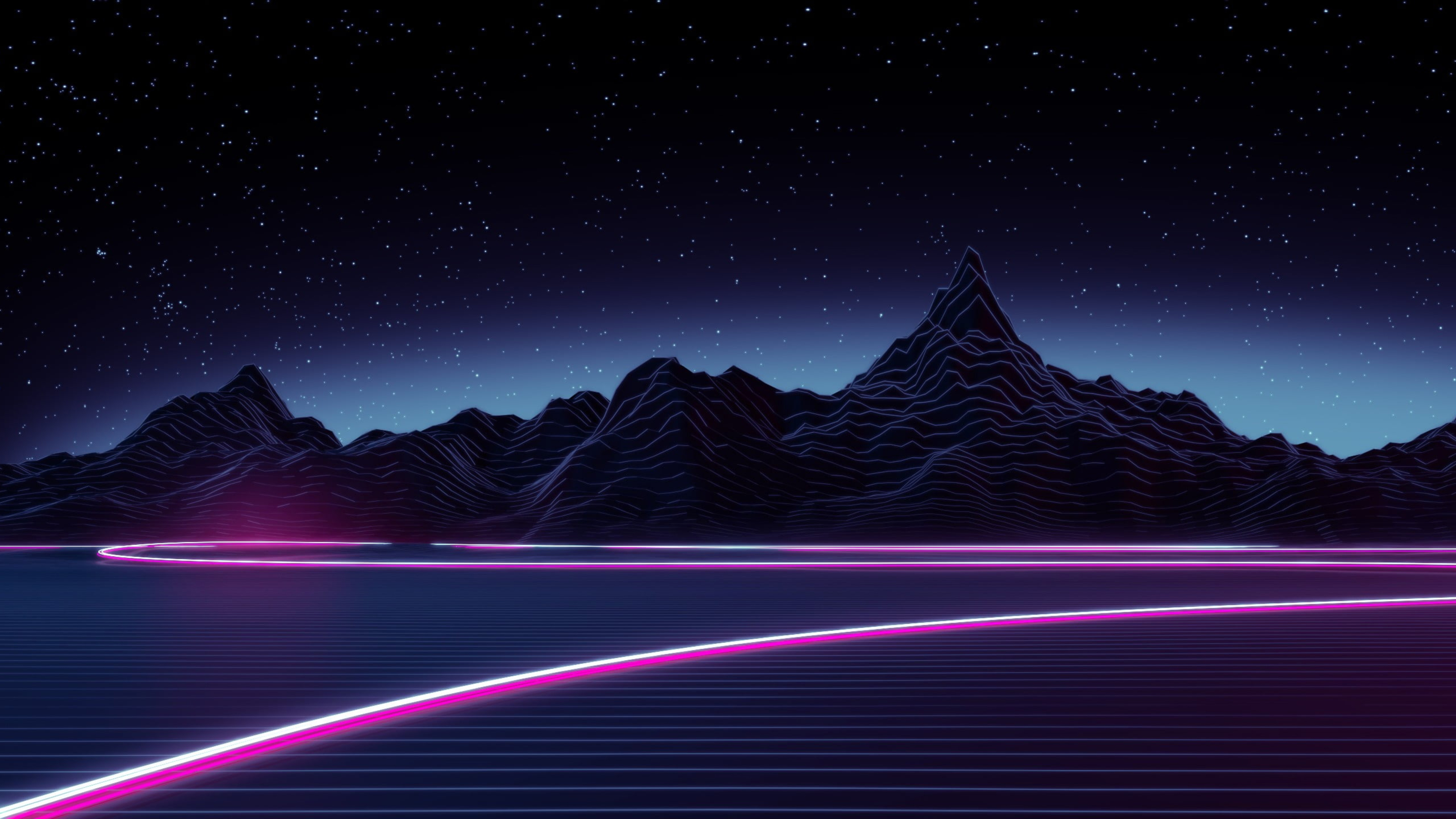 Digital Art Neon Mountains And Lake K HD Vaporwave