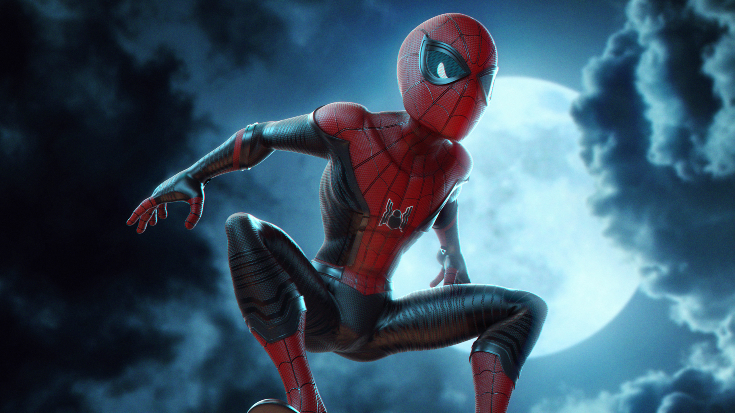 Spider Man Far From Home Spider Man With Wallpaper Of Moon And Clouds HD Spider Man Far From Home