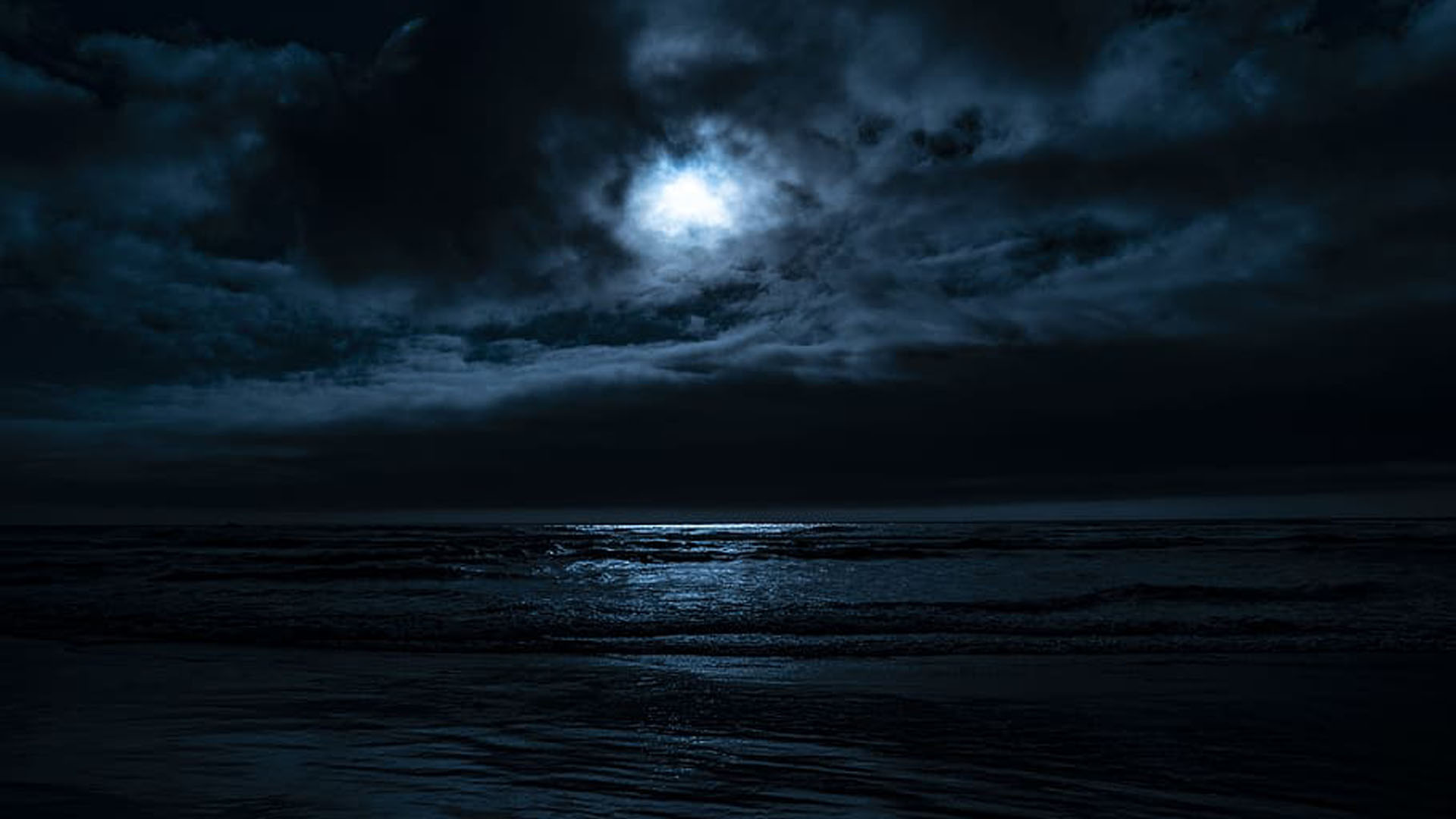 Ocean Waves Under Black White Clouds Blue Sky Moon During Nighttime HD Moon