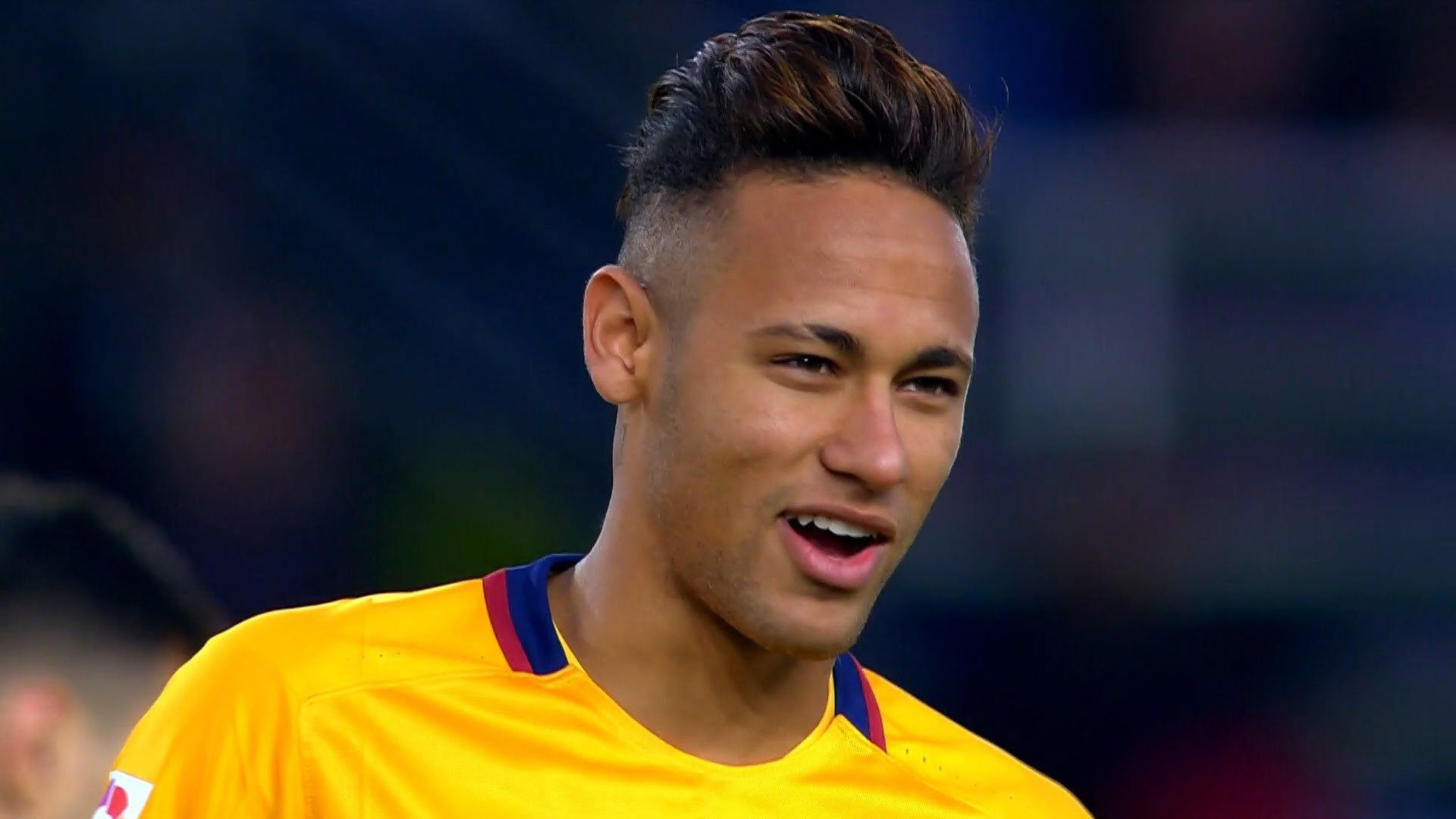 Neymar Is Wearing Yellow T-Shirt In Blur Blue Wallpaper HD Neymar