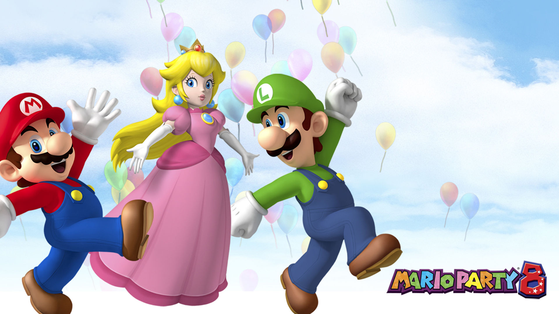 Luigi mario princess peach with Wallpaper of color balloons blue sky and clouds hd